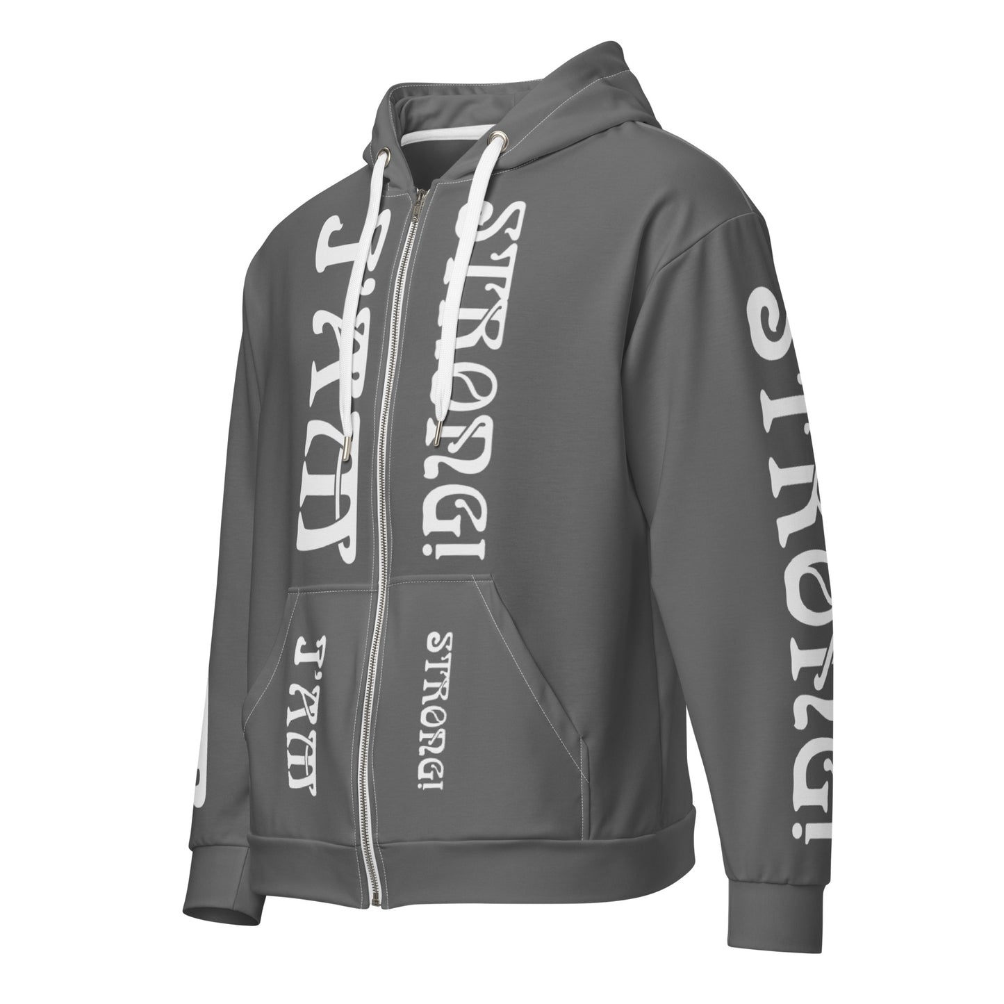 “I’AM STRONG!” Grey Unisex Zip Hoodie W/White Font