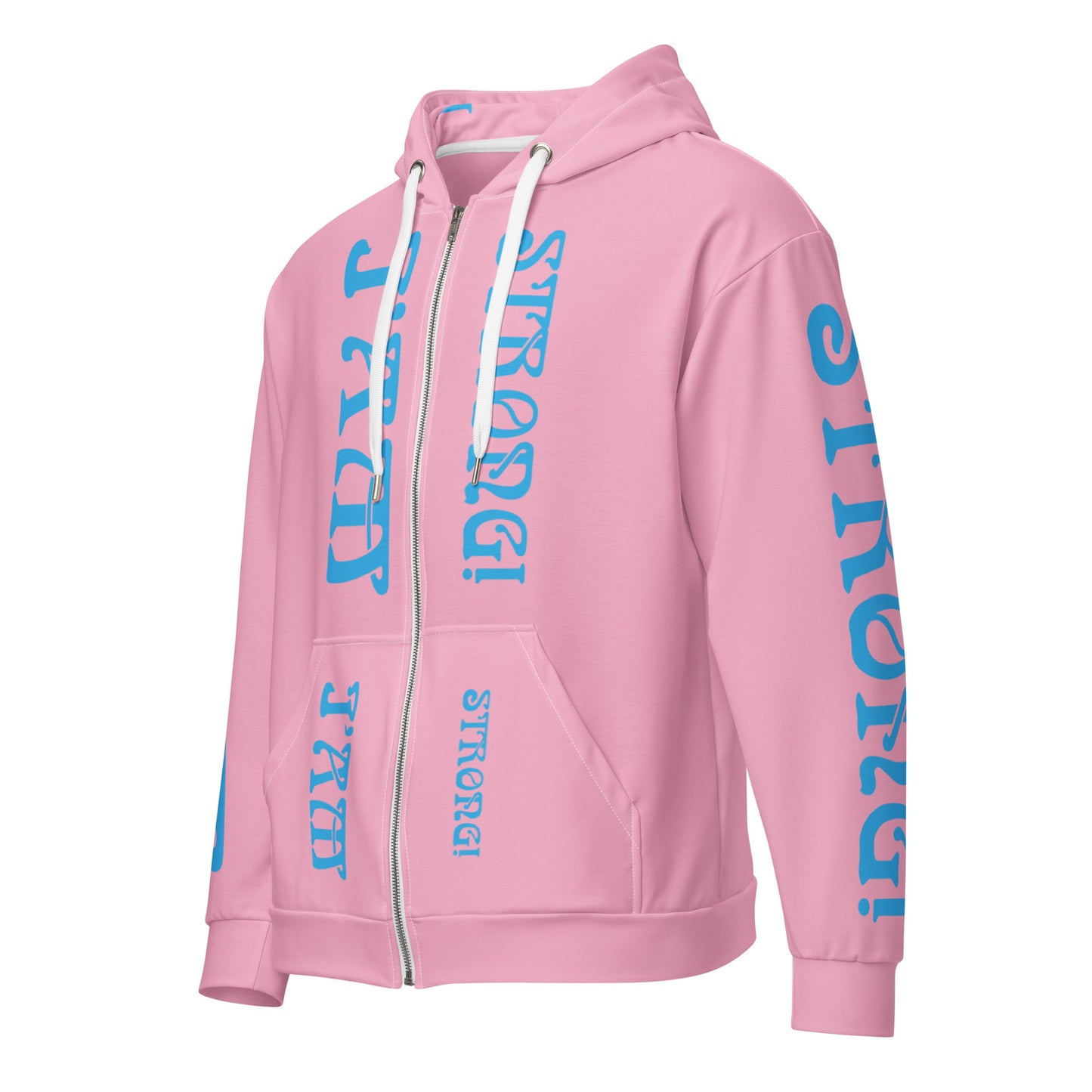 “I’AM STRONG!”Cotton Candy Unisex Zip Hoodie W/SkyBlue Font