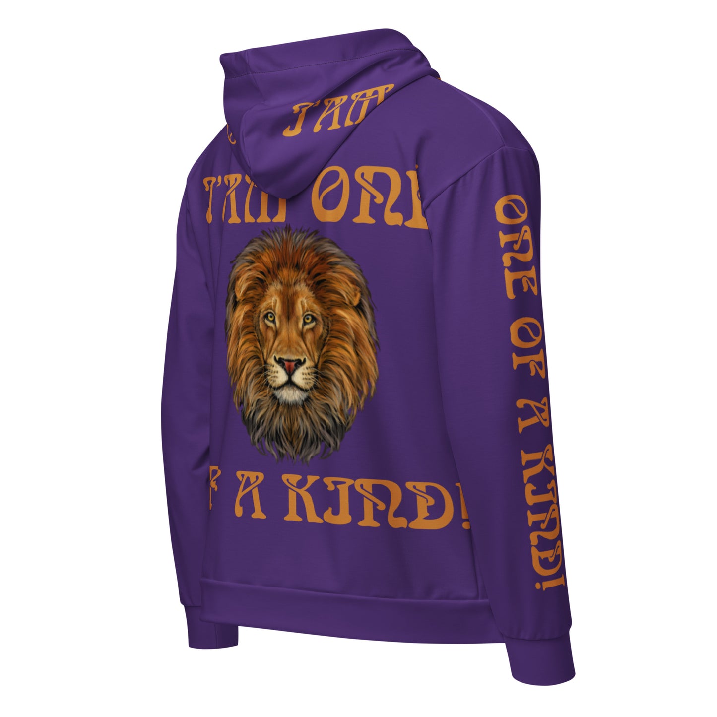 “I’AM ONE OF A KIND!"Unisex Purple Zip Hoodie W/Bronze Font