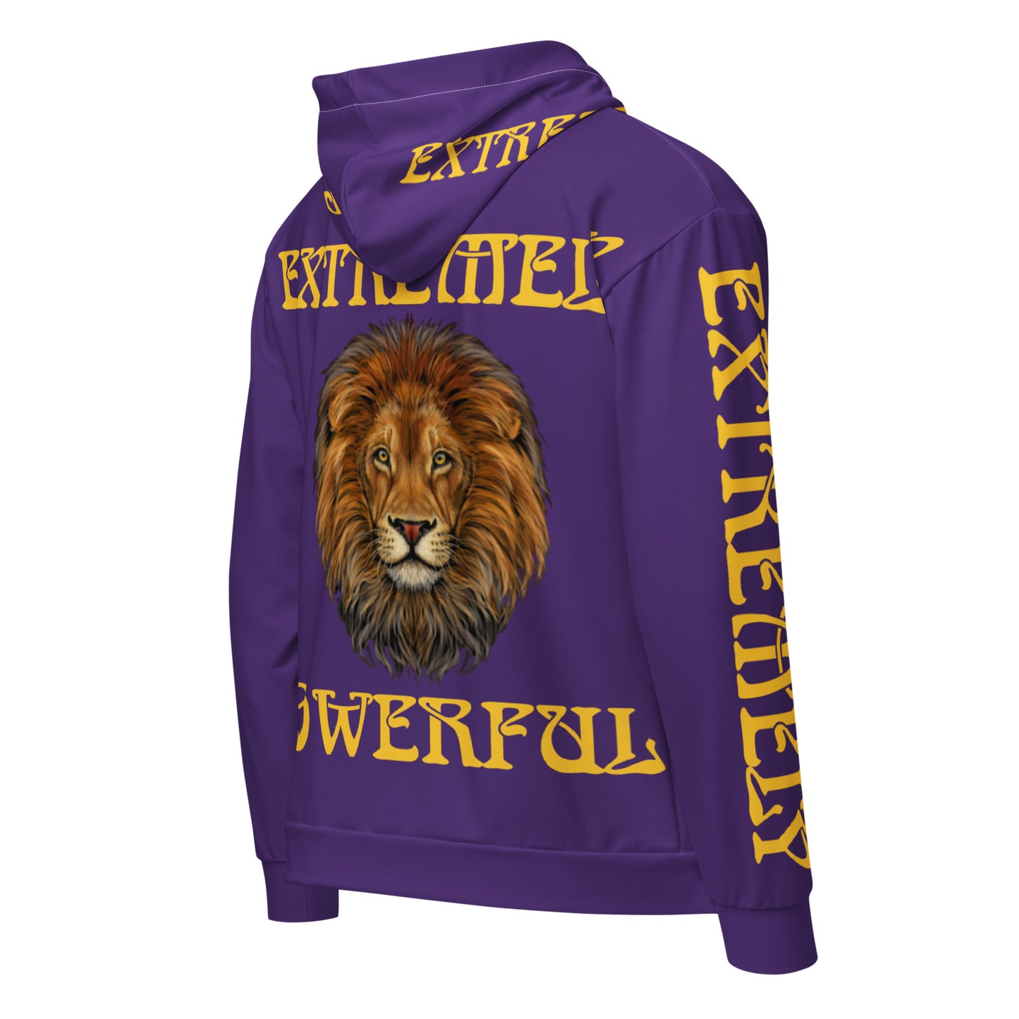 “EXTREMELY POWERFUL!”Purple Unisex Zip Hoodie W/Yellow Font