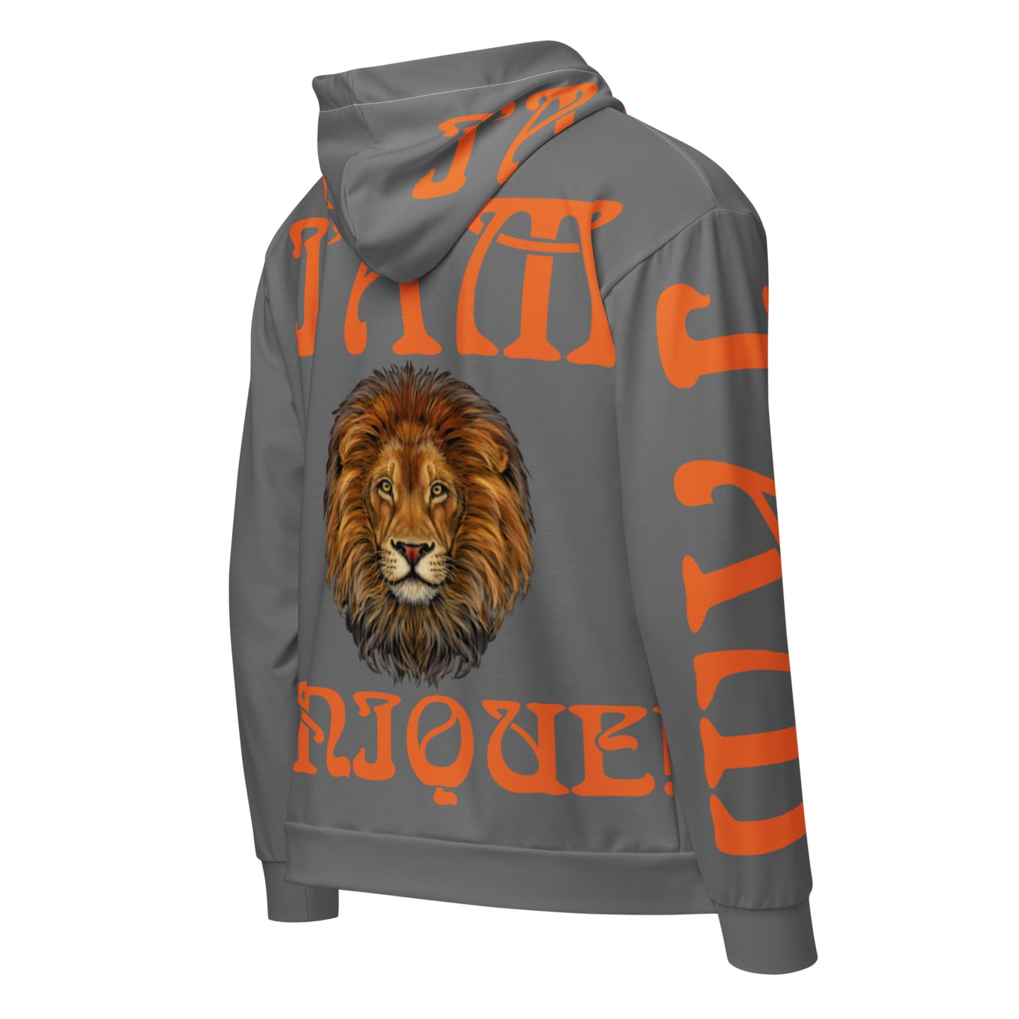 “I’AM UNIQUE!”Grey Unisex Zip Hoodie W/Orange Font