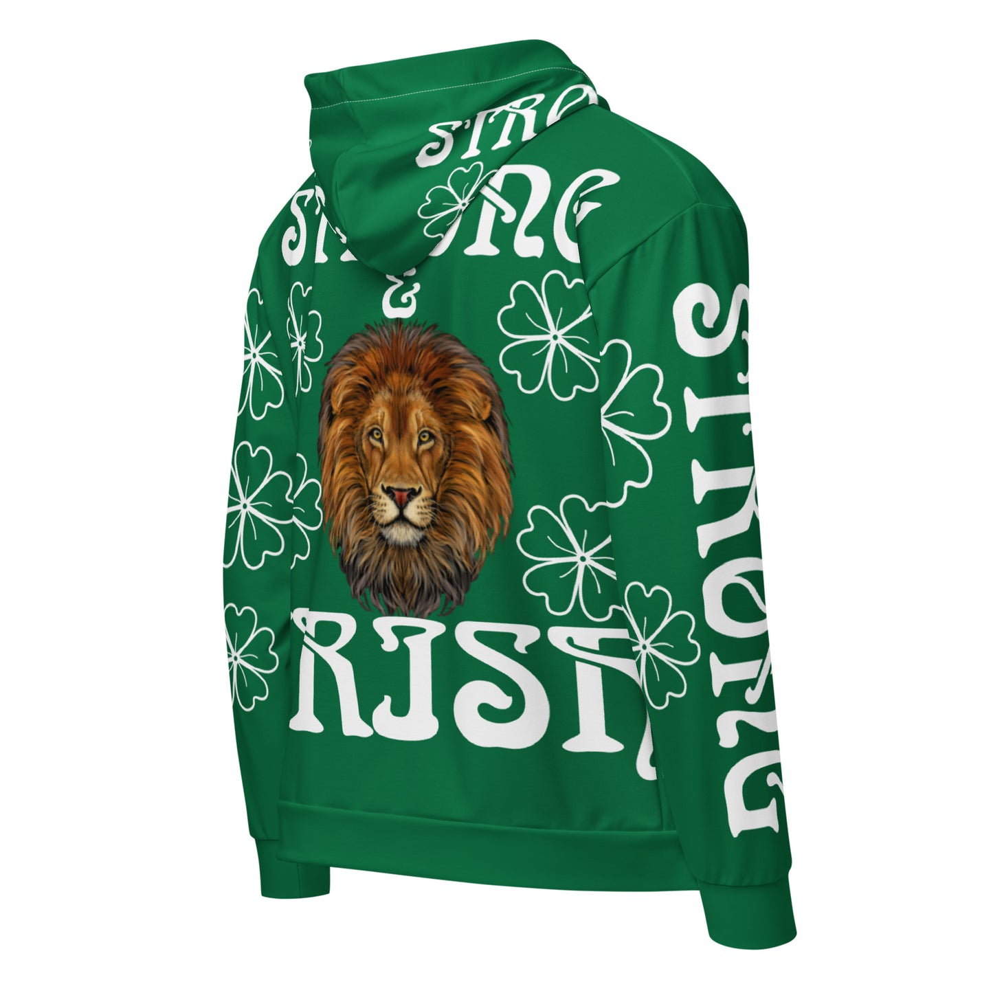 “STRONG,IRISH”Green Unisex Zip Hoodie W/White Font