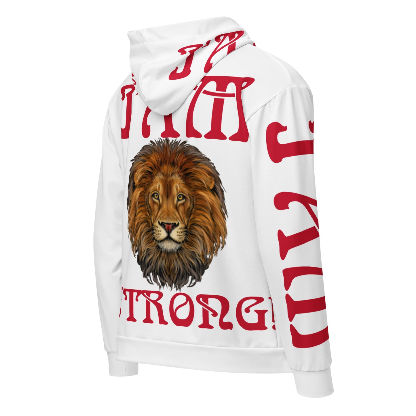 “I’AM STRONG!”White Unisex Zip Hoodie W/Red Font