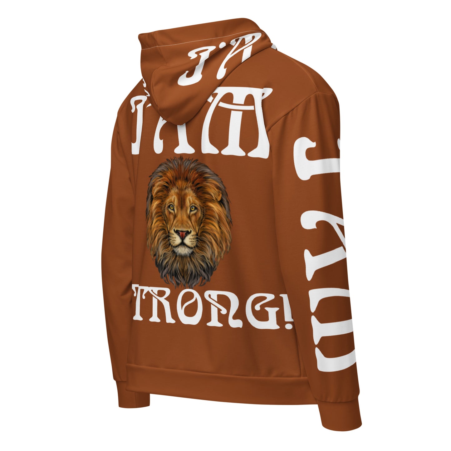 “I’AM STRONG!”Brown Unisex Zip Hoodie W/White Font