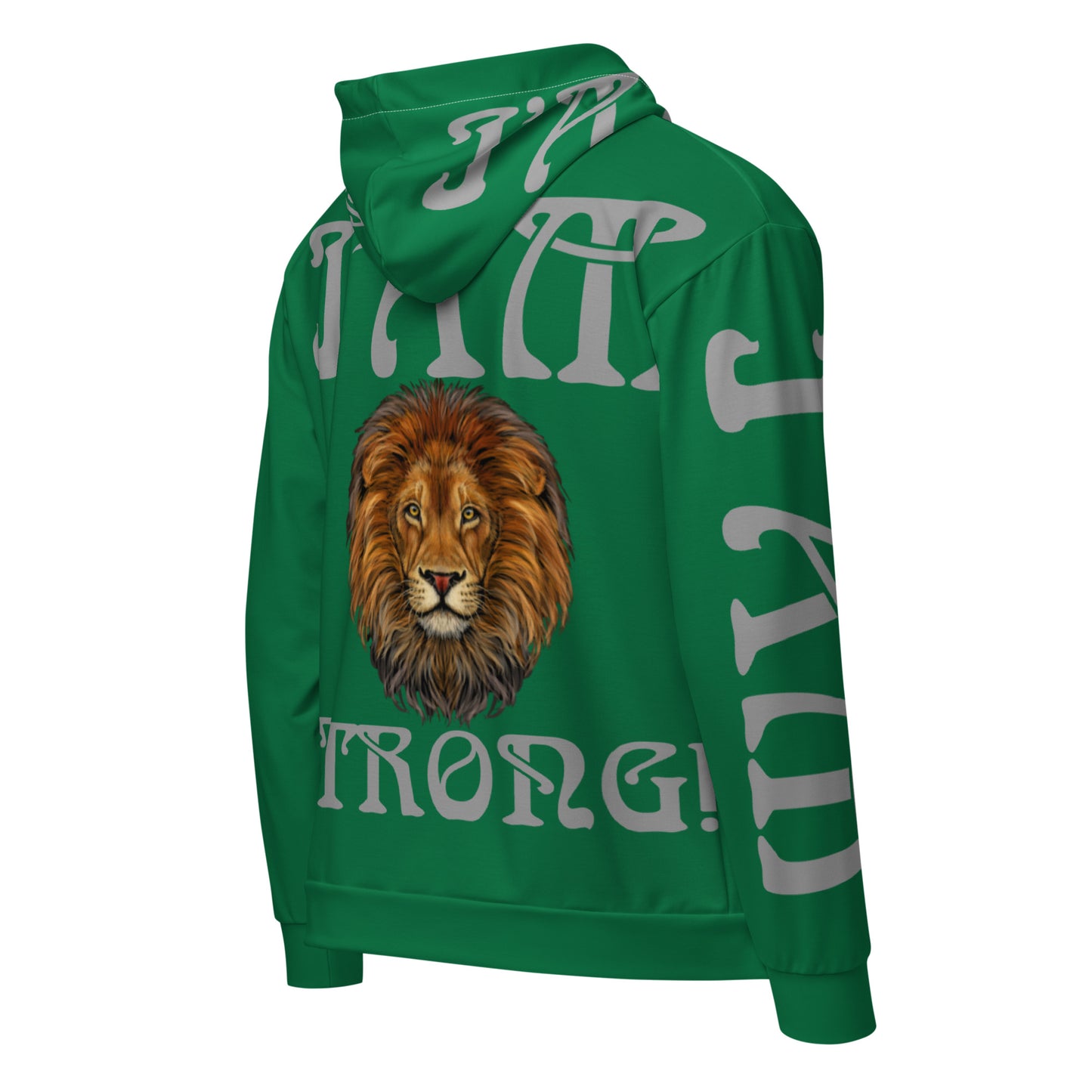 “I’AM STRONG!”Green Unisex Zip Hoodie W/Silver Font