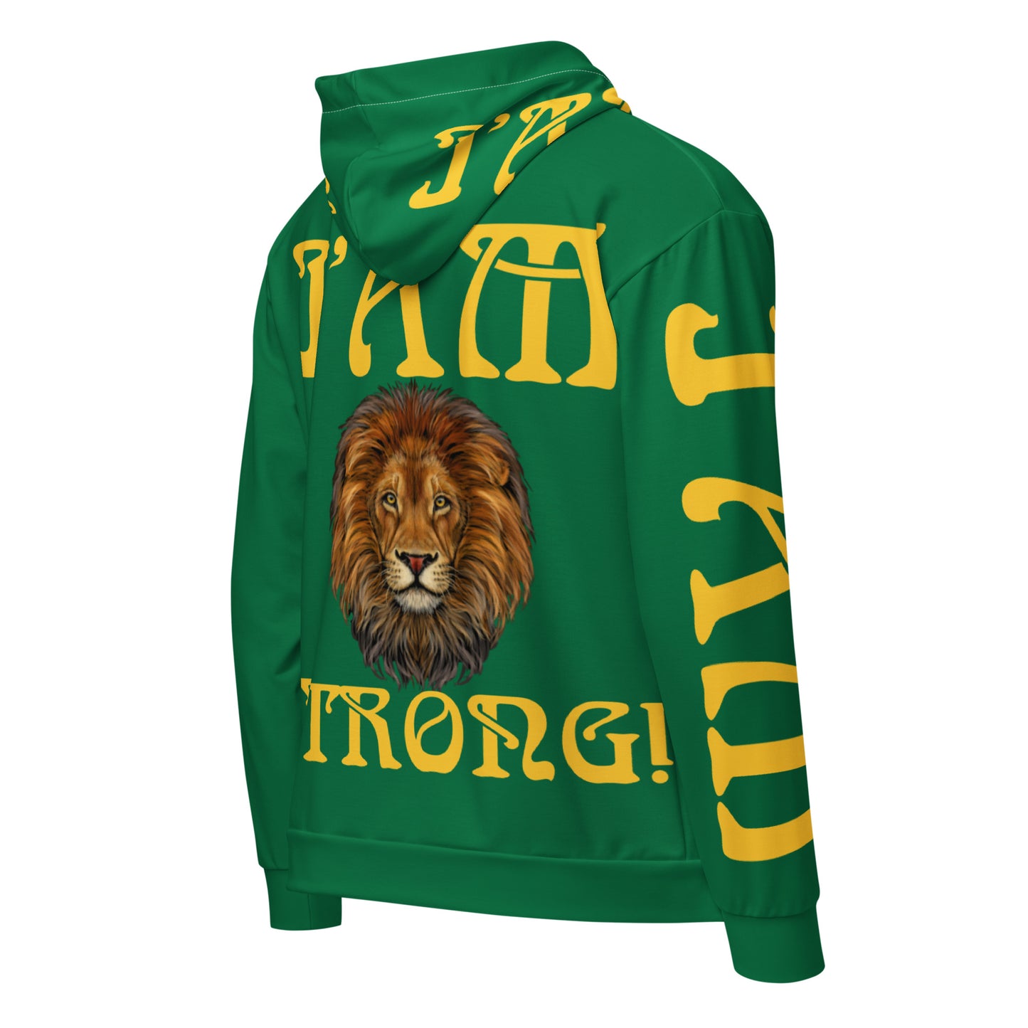 “I’AM STRONG!”Green Unisex Zip Hoodie W/Yellow Font
