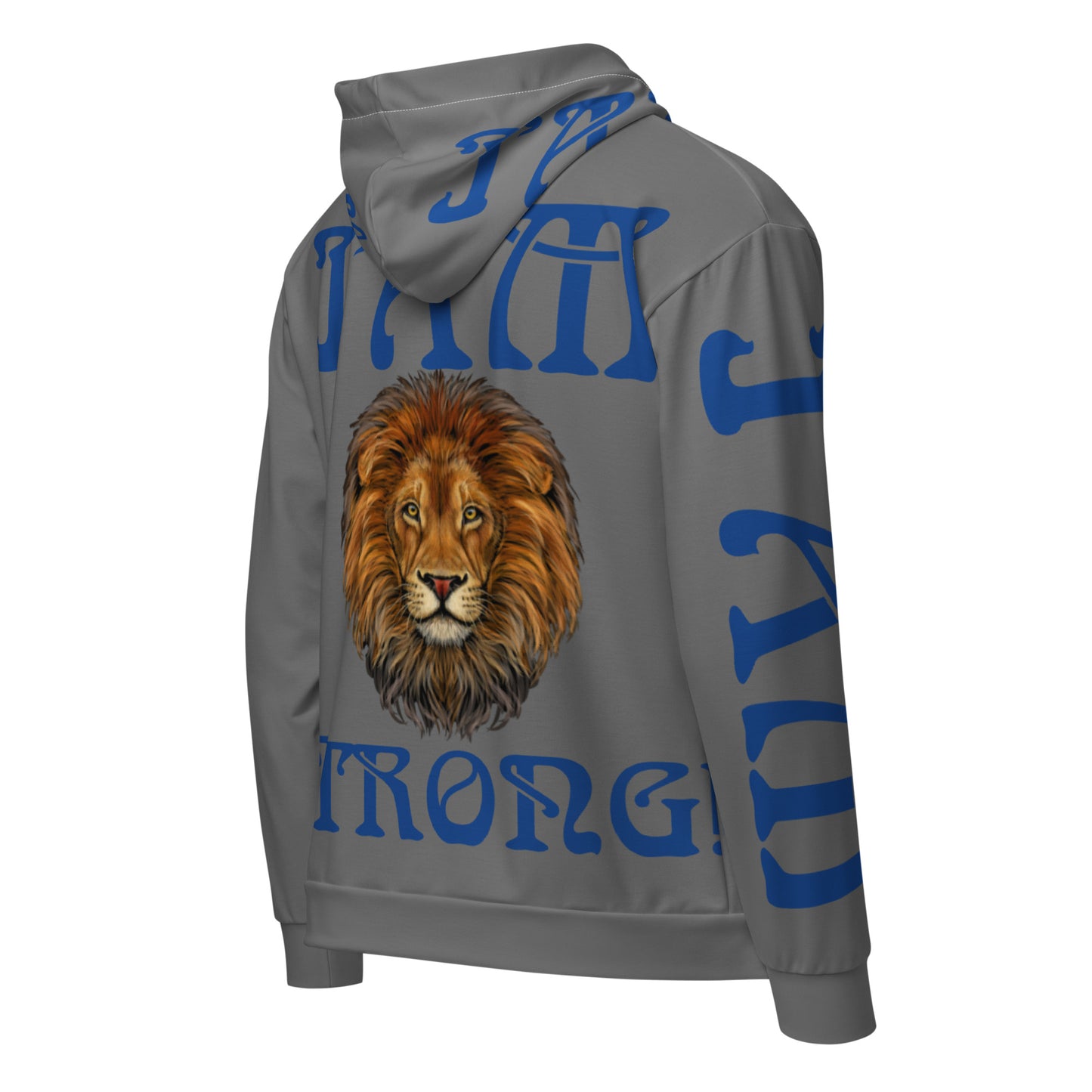“I’AM STRONG!”Grey Unisex Zip Hoodie W/Blue Font
