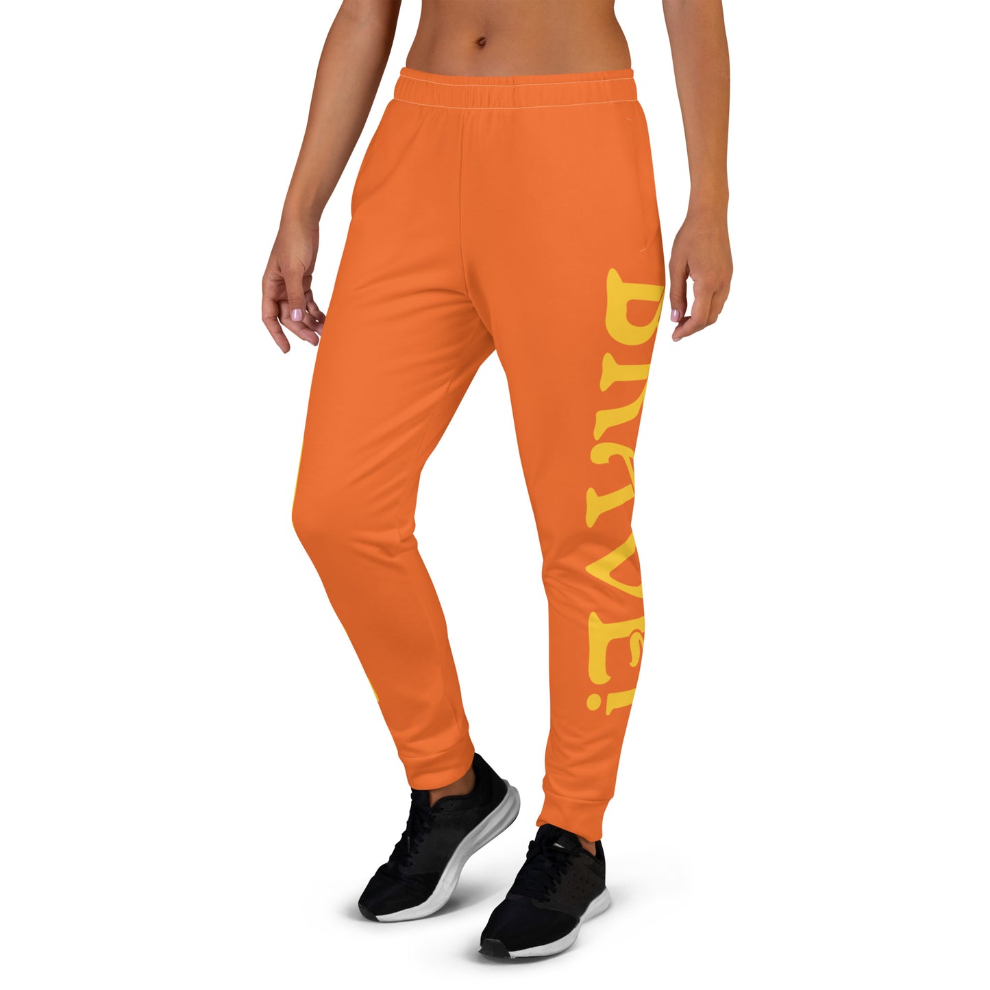 “BRAVE!”Women's Orange Joggers W/Yellow Font