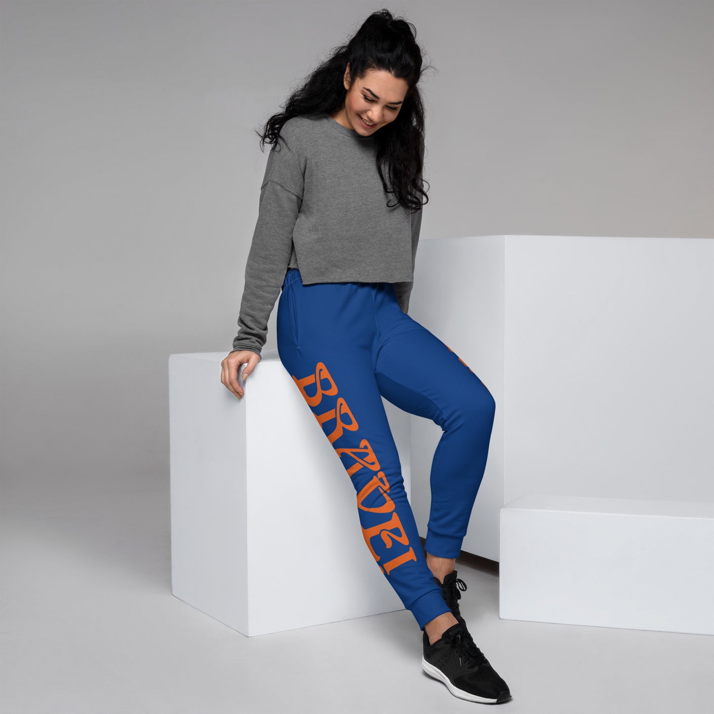 “BRAVE!”Women's Blue Joggers W/Orange Font