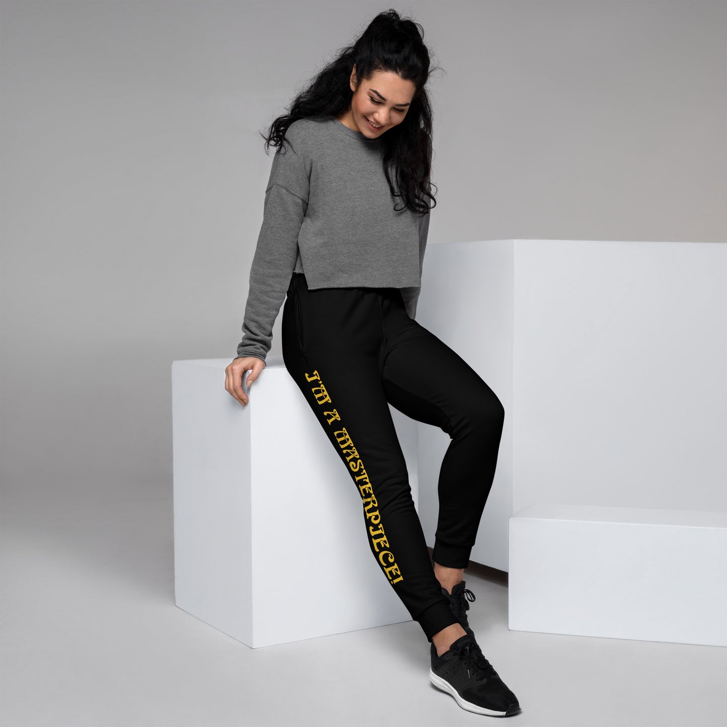 “I’M A MASTERPIECE!”Women's Black Joggers W/Yellow Font