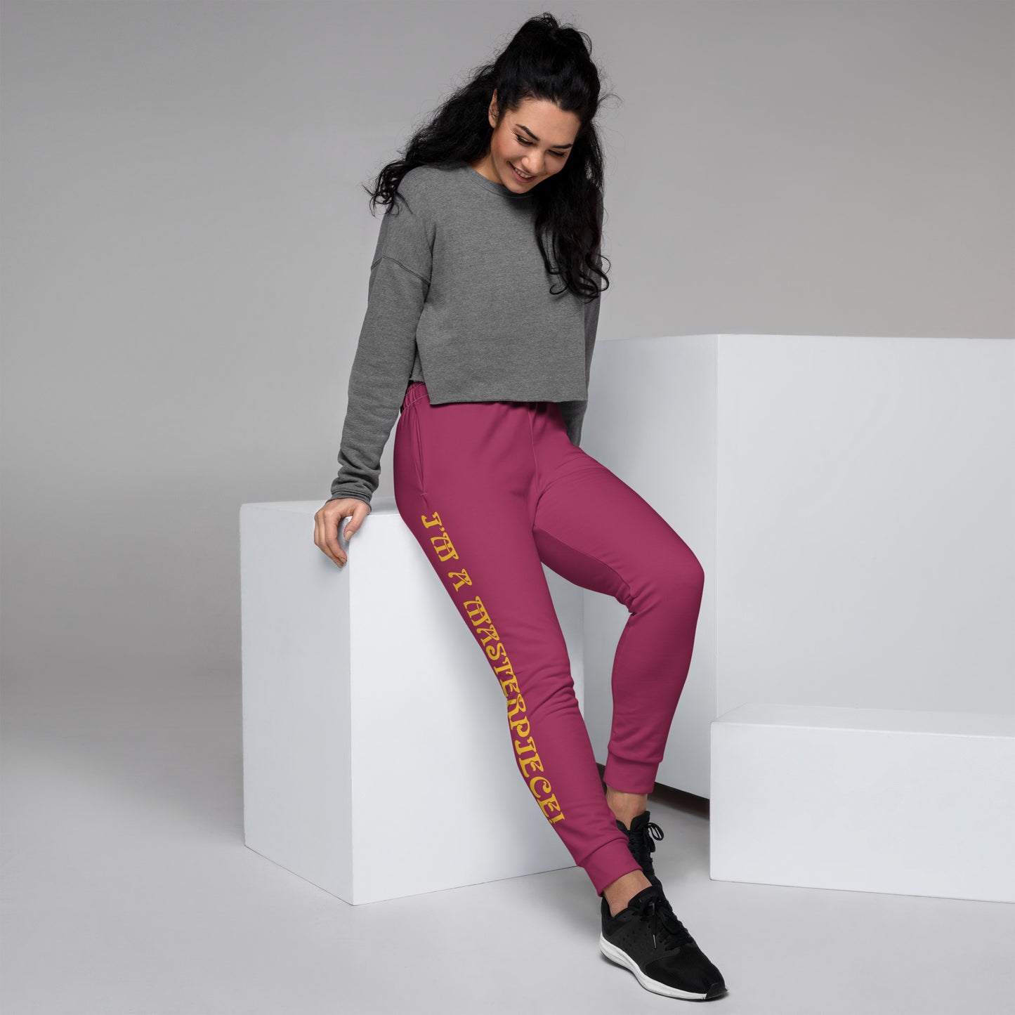 “I’M A MASTERPIECE!”Women's Maroon Joggers W/Yellow Font