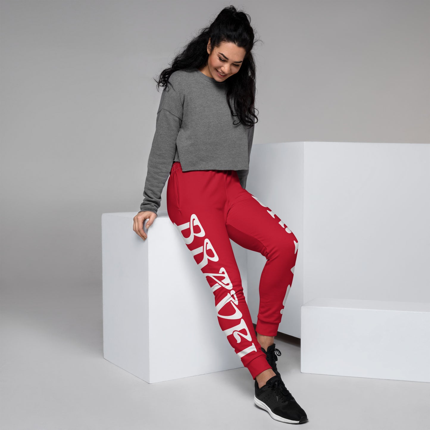 “BRAVE!”Red Women's Joggers W/White Font