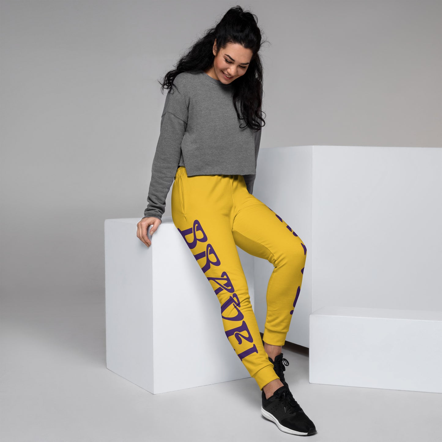 “BRAVE!”Yellow Women's Joggers W/Purple Font