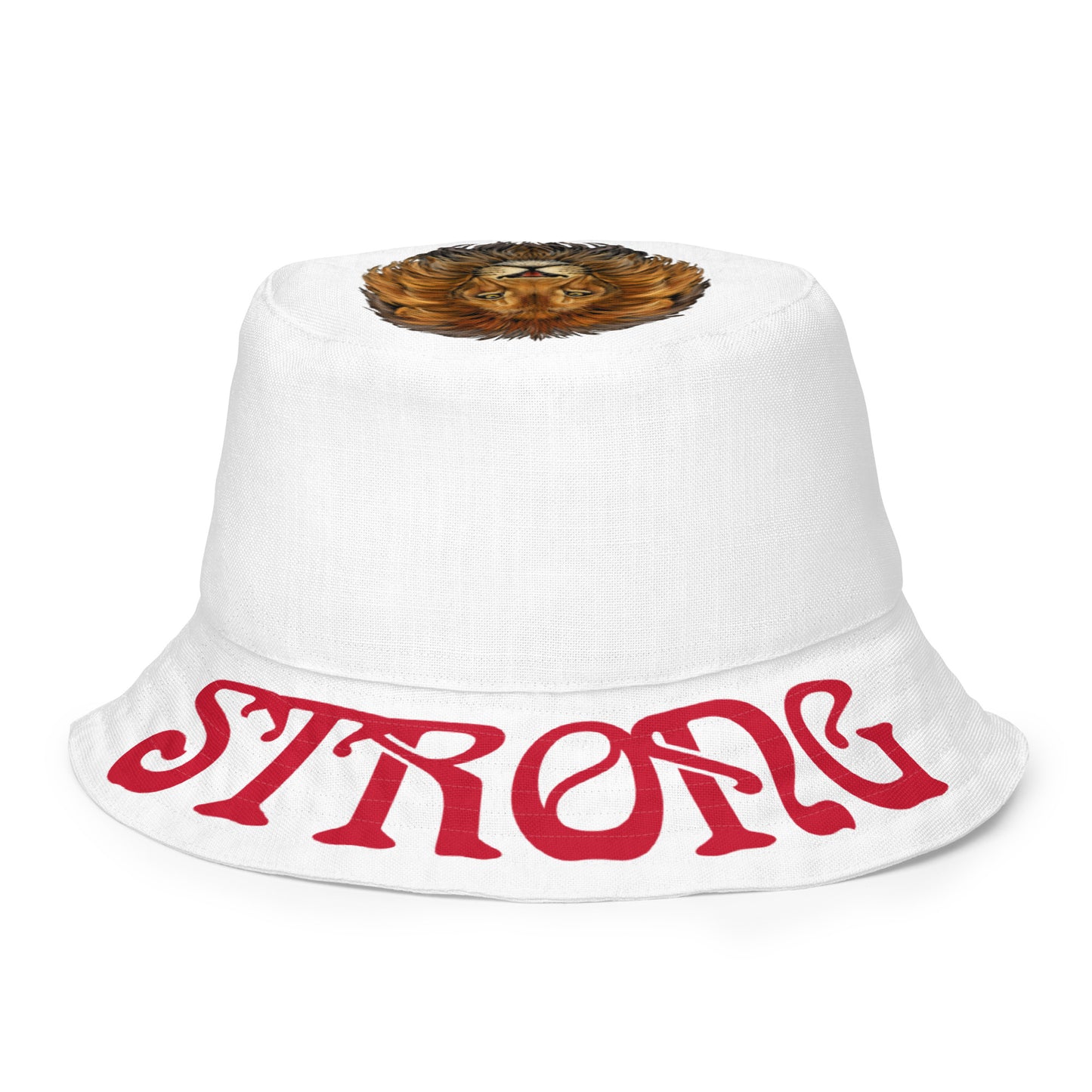 “STRONG”White Reversible Bucket Hat W/Red Font