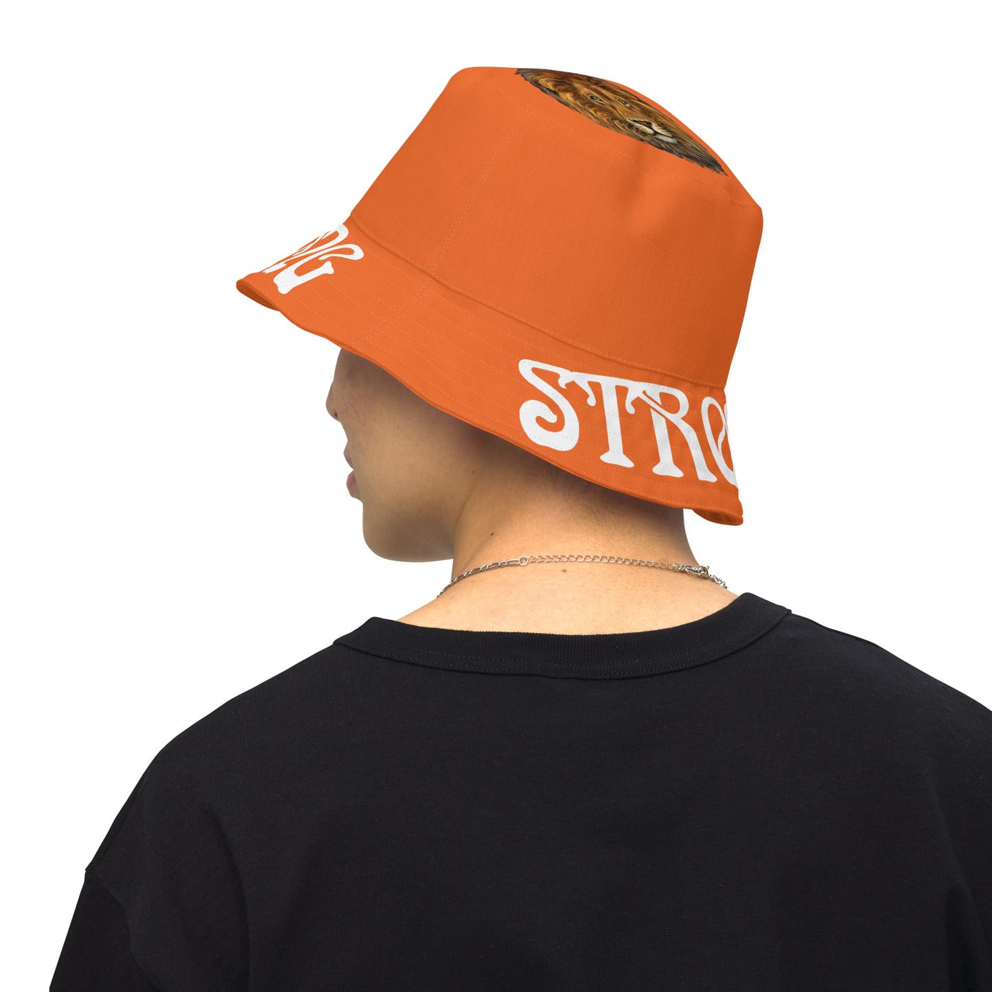 “STRONG”Orange Reversible Bucket Hat W/White Font