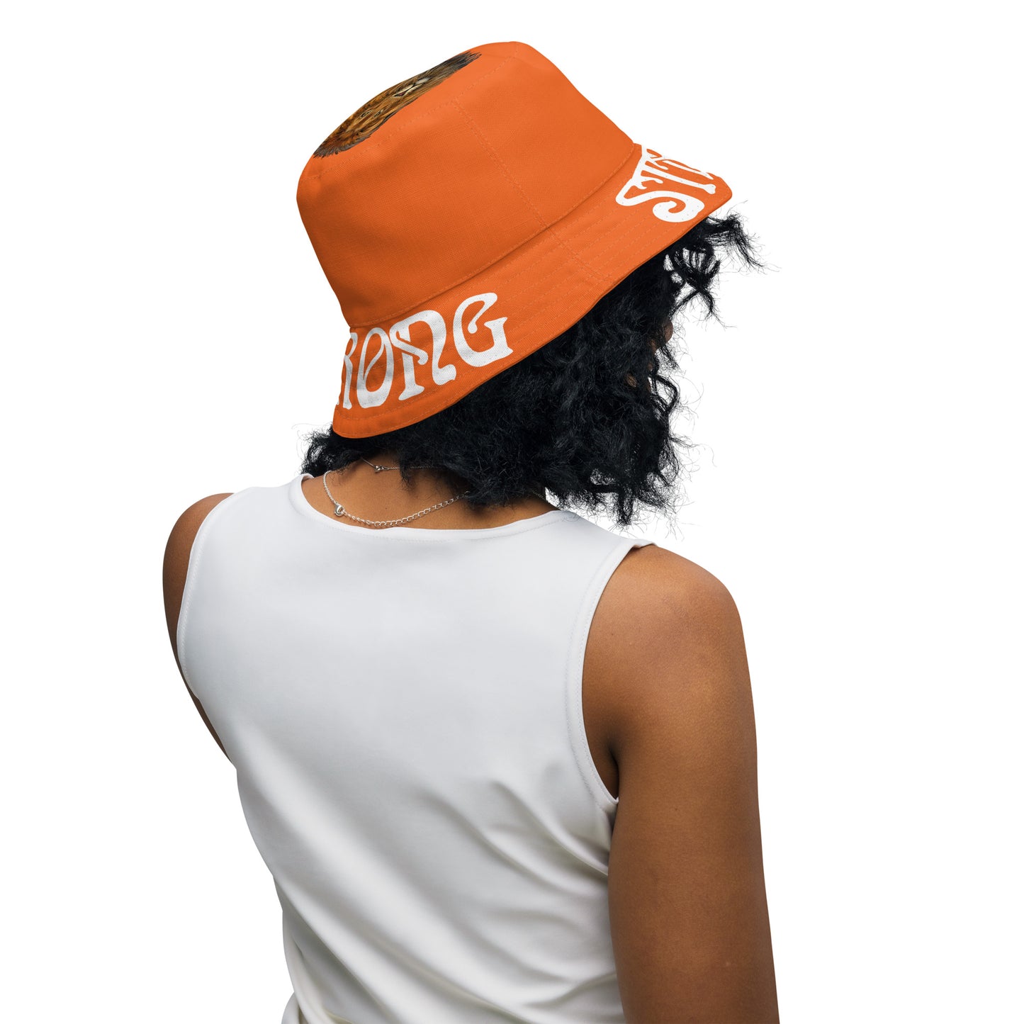 “STRONG”Orange Reversible Bucket Hat W/White Font