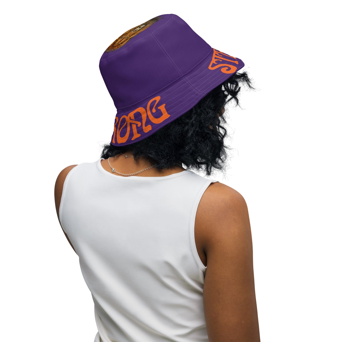 “STRONG”Purple Reversible Bucket Hat W/Orange Font