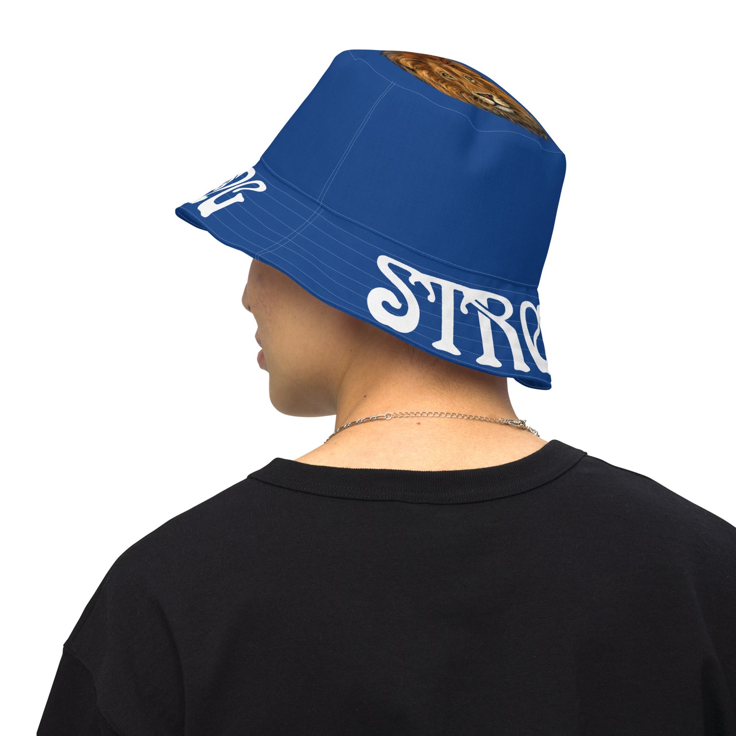 “STRONG”Blue Reversible Bucket Hat W/White Font
