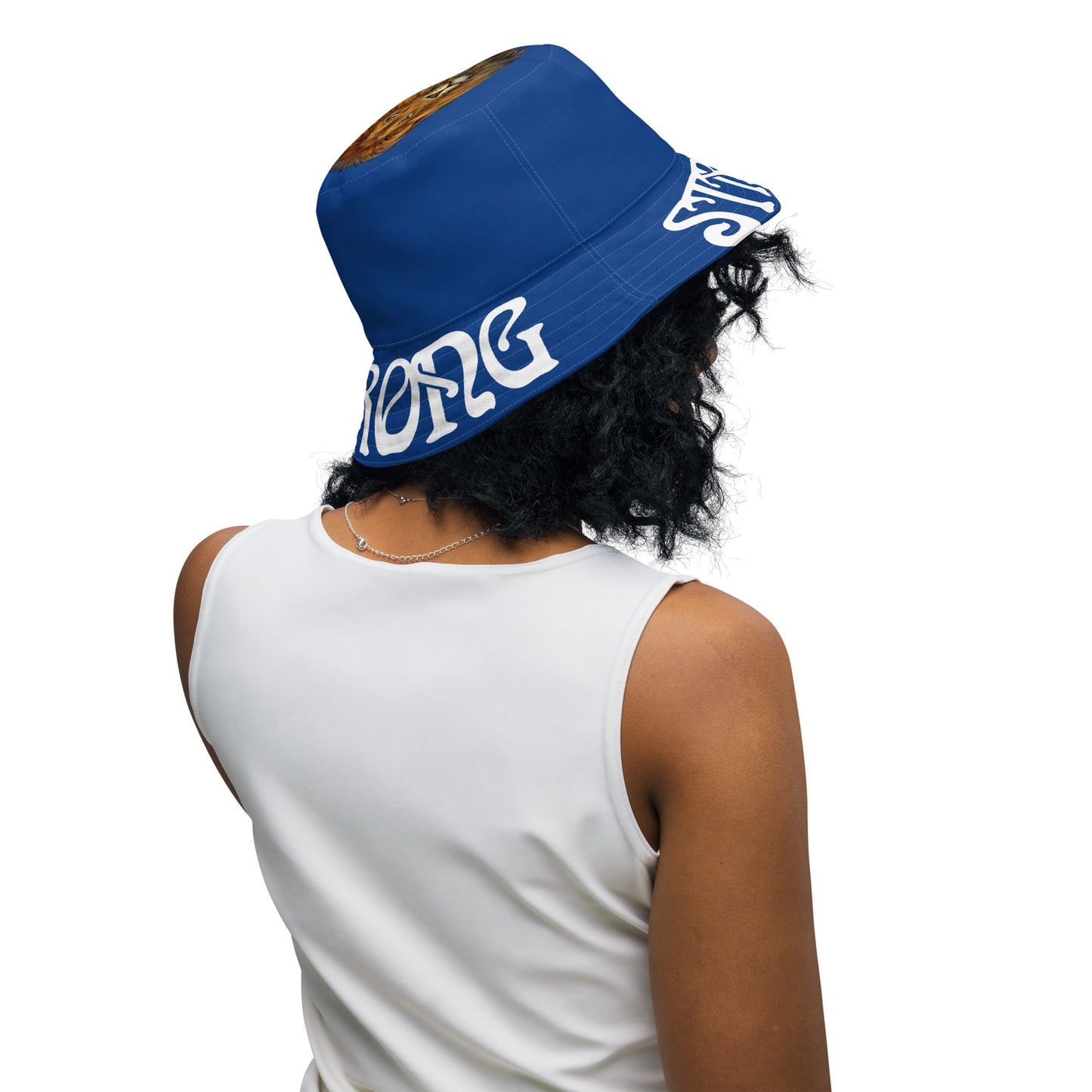 “STRONG”Blue Reversible Bucket Hat W/White Font
