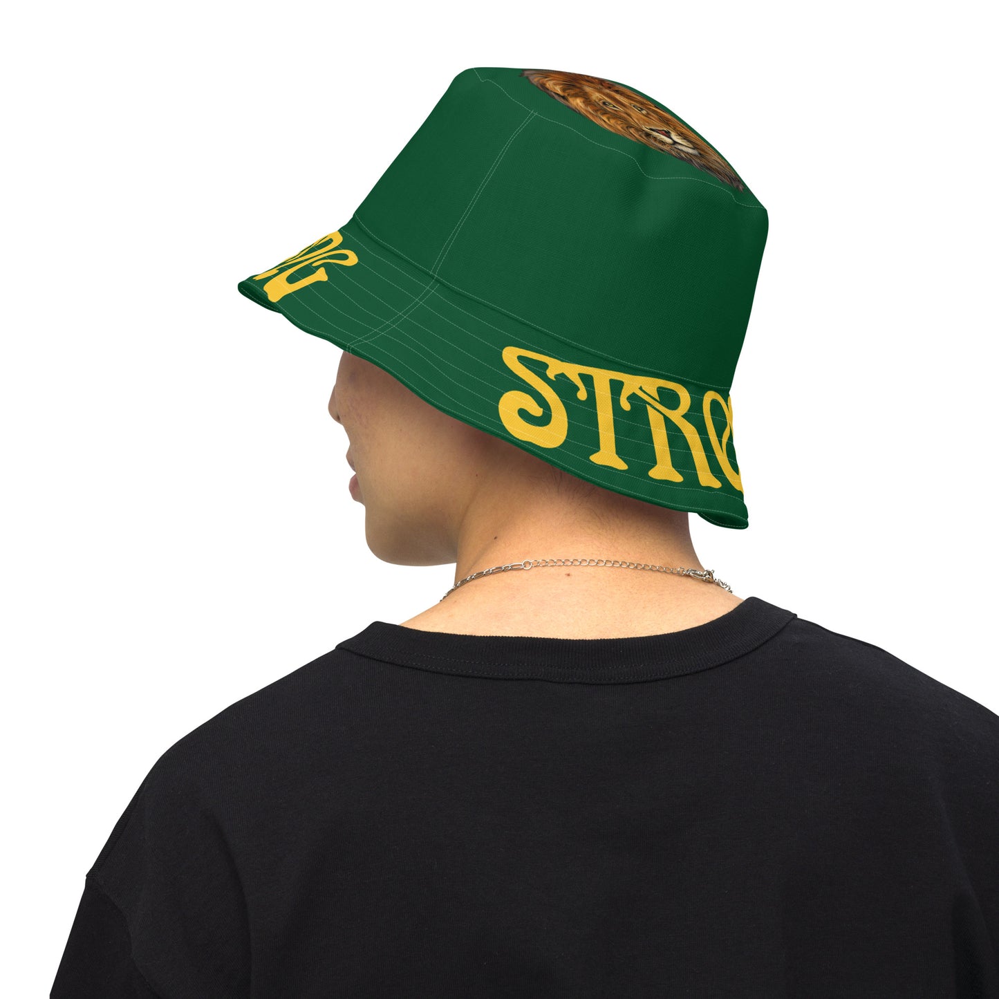 “STRONG”Green Reversible Bucket Hat W/Yellow Font