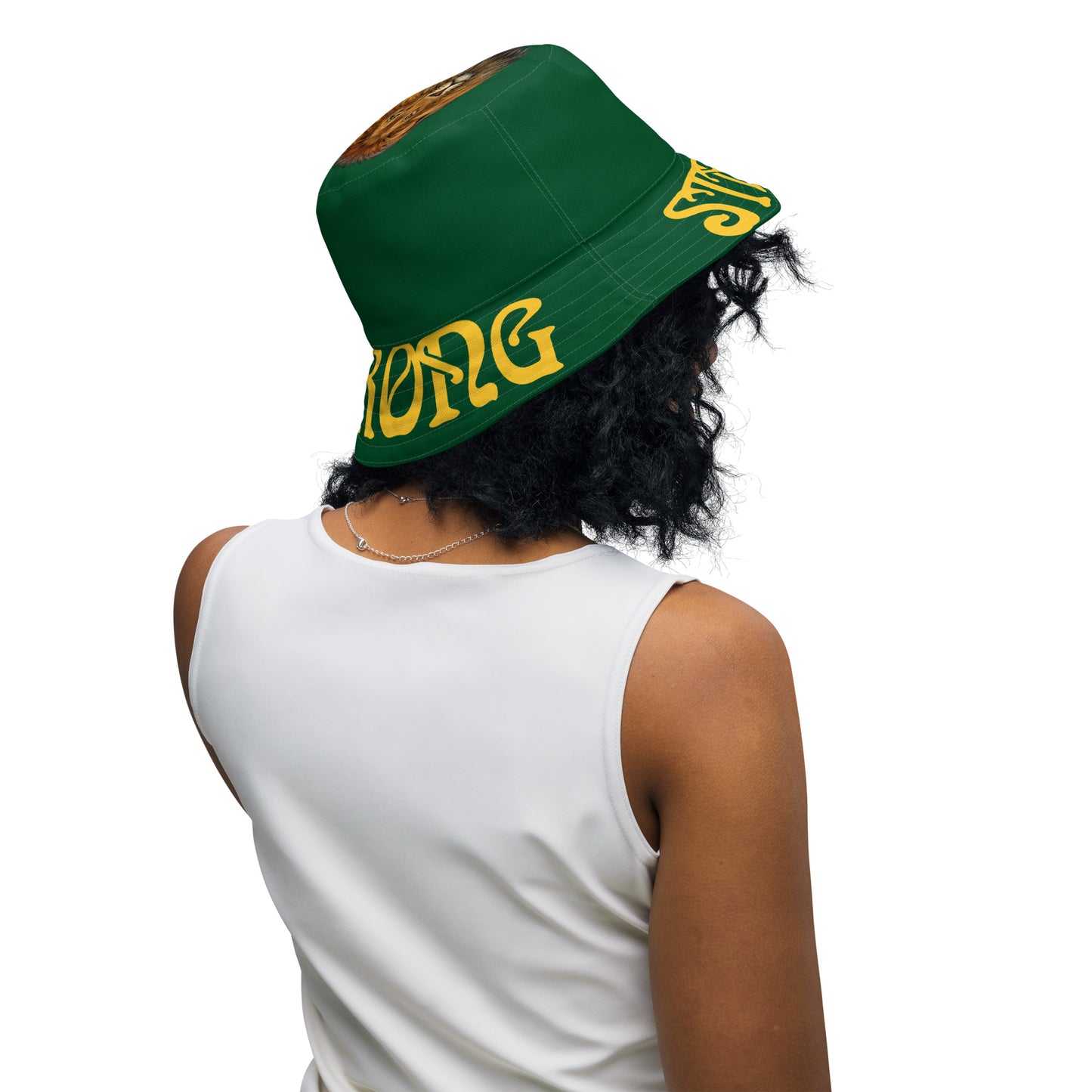 “STRONG”Green Reversible Bucket Hat W/Yellow Font