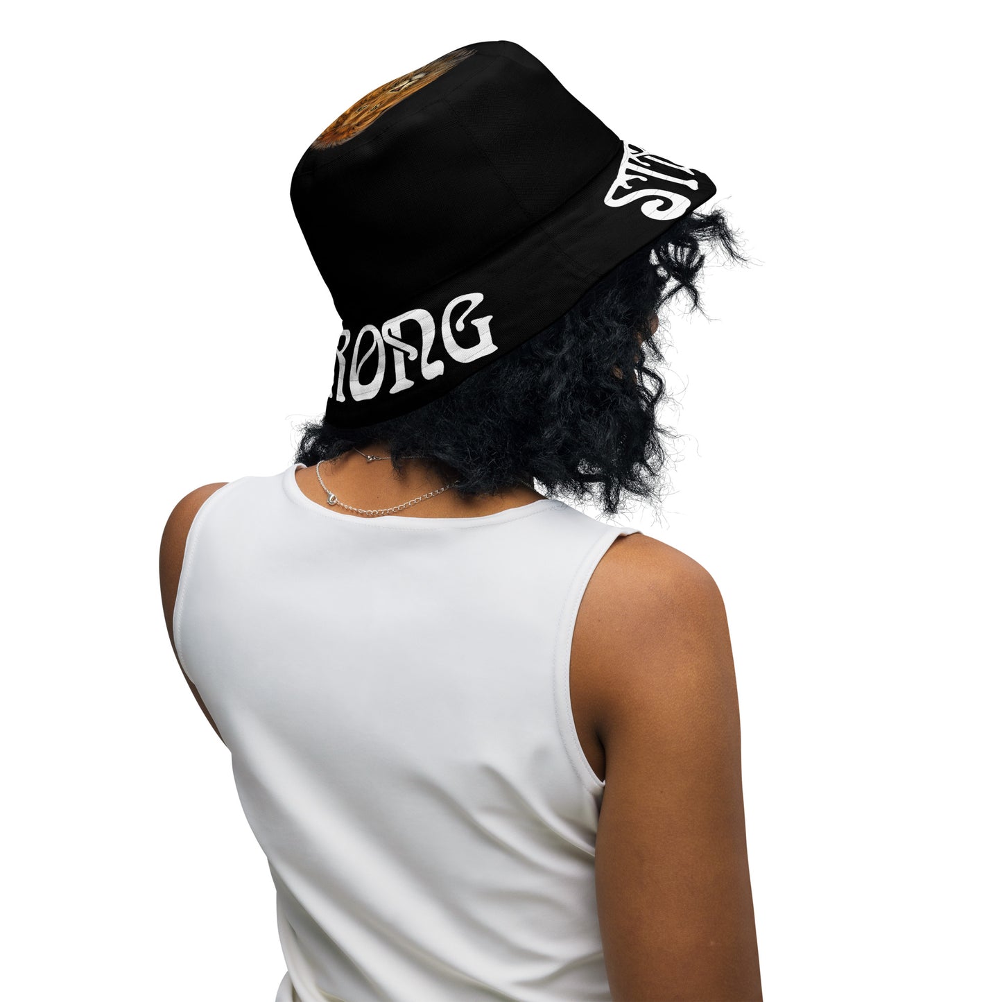 “STRONG”Black Reversible Bucket Hat W/White Font