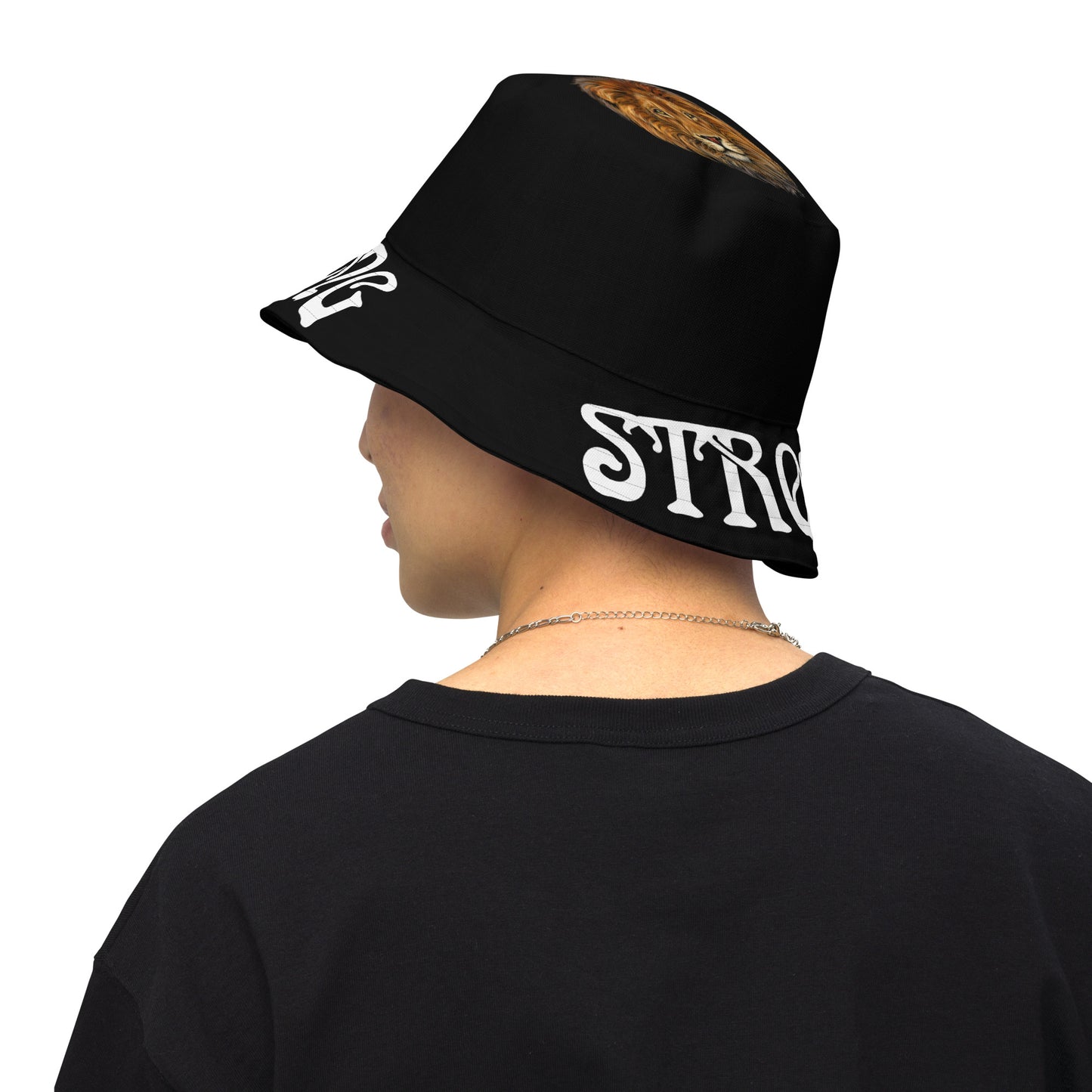 “STRONG”Black Reversible Bucket Hat W/White Font