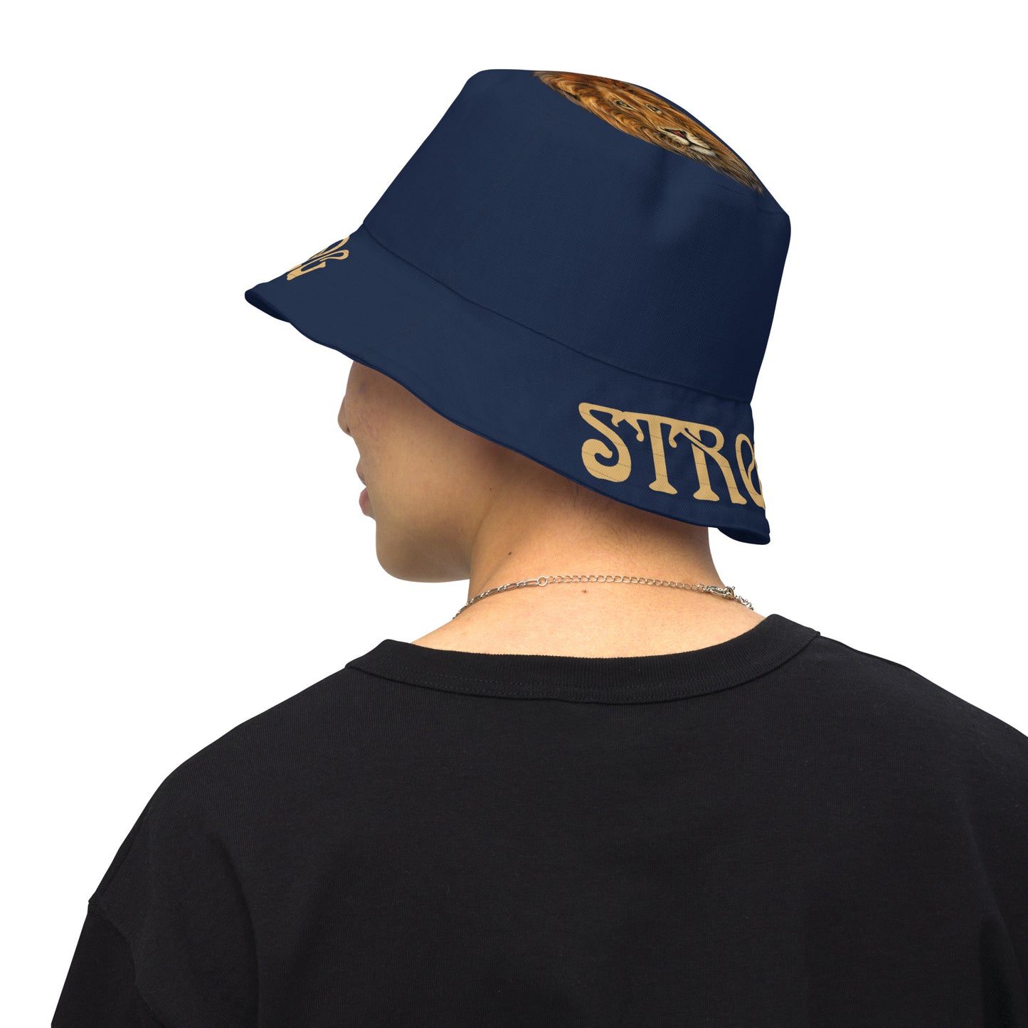 “STRONG”Navy Reversible Bucket Hat W/Fawn Font