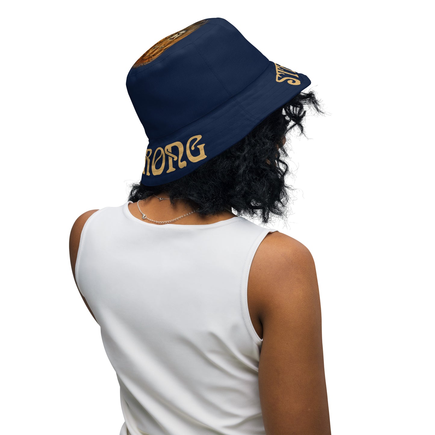 “STRONG”Navy Reversible Bucket Hat W/Fawn Font