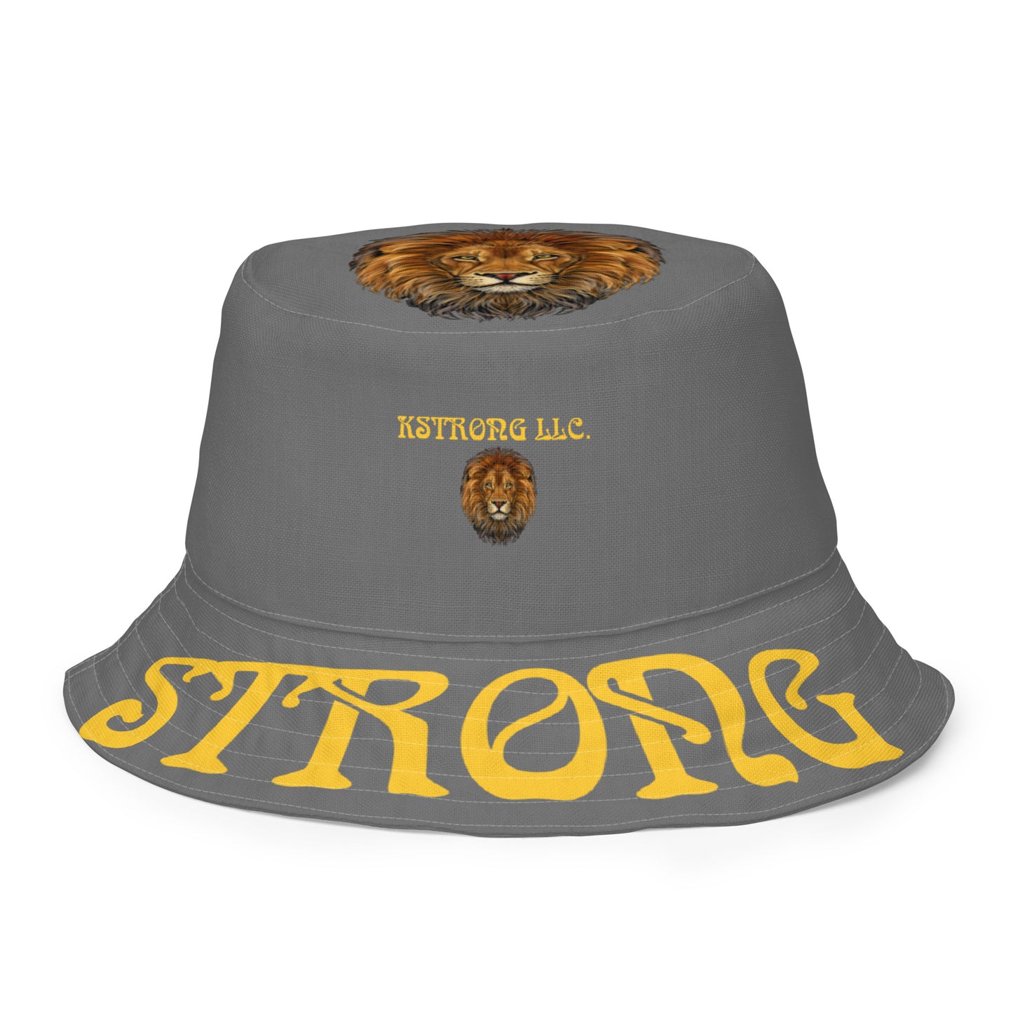 “STRONG”Grey Reversible Bucket Hat W/Yellow Font