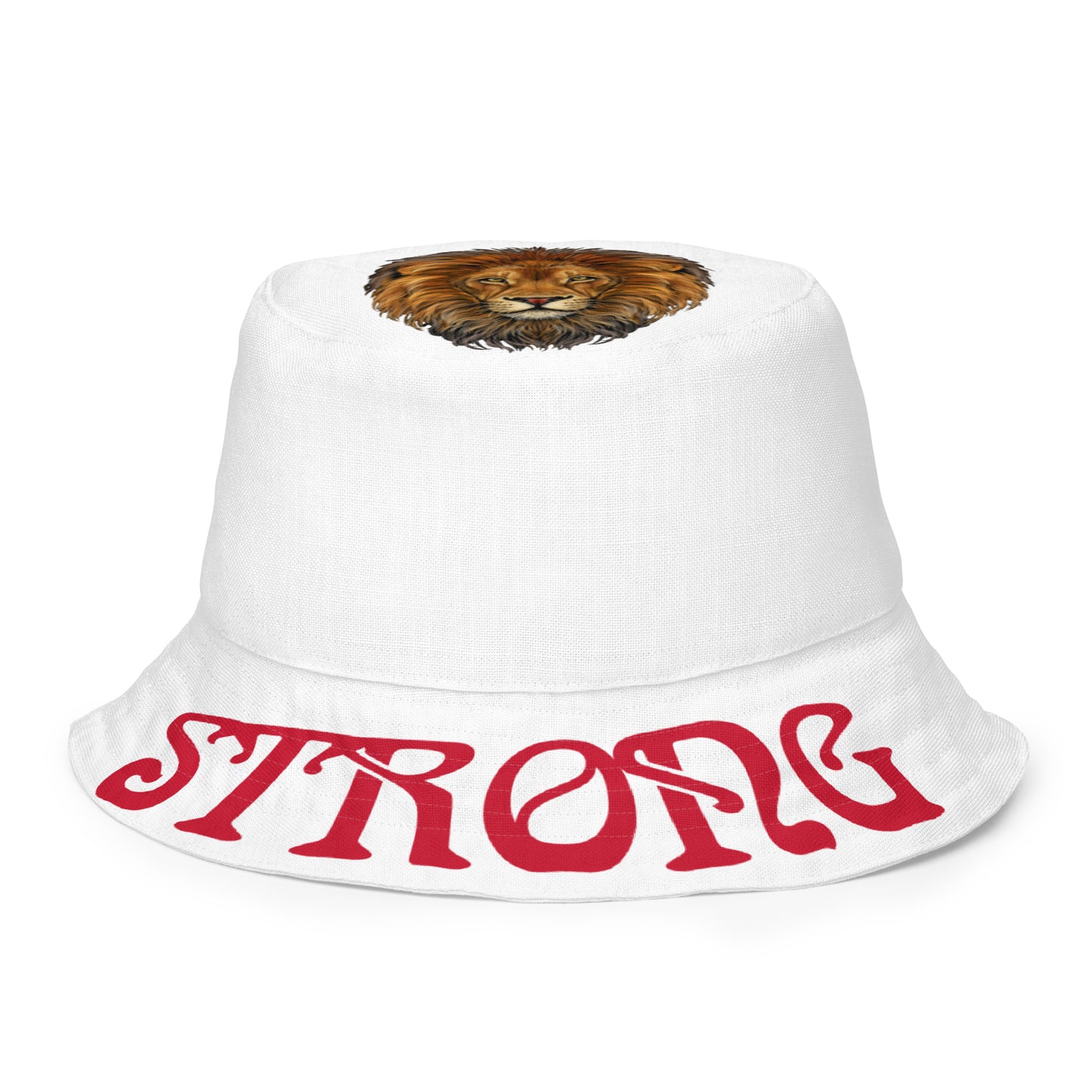 “STRONG”White Reversible Bucket Hat W/Red Font