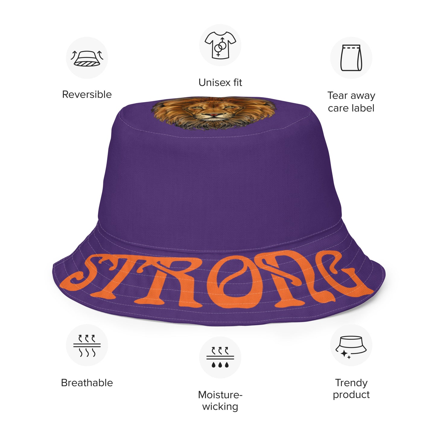 “STRONG”Purple Reversible Bucket Hat W/Orange Font