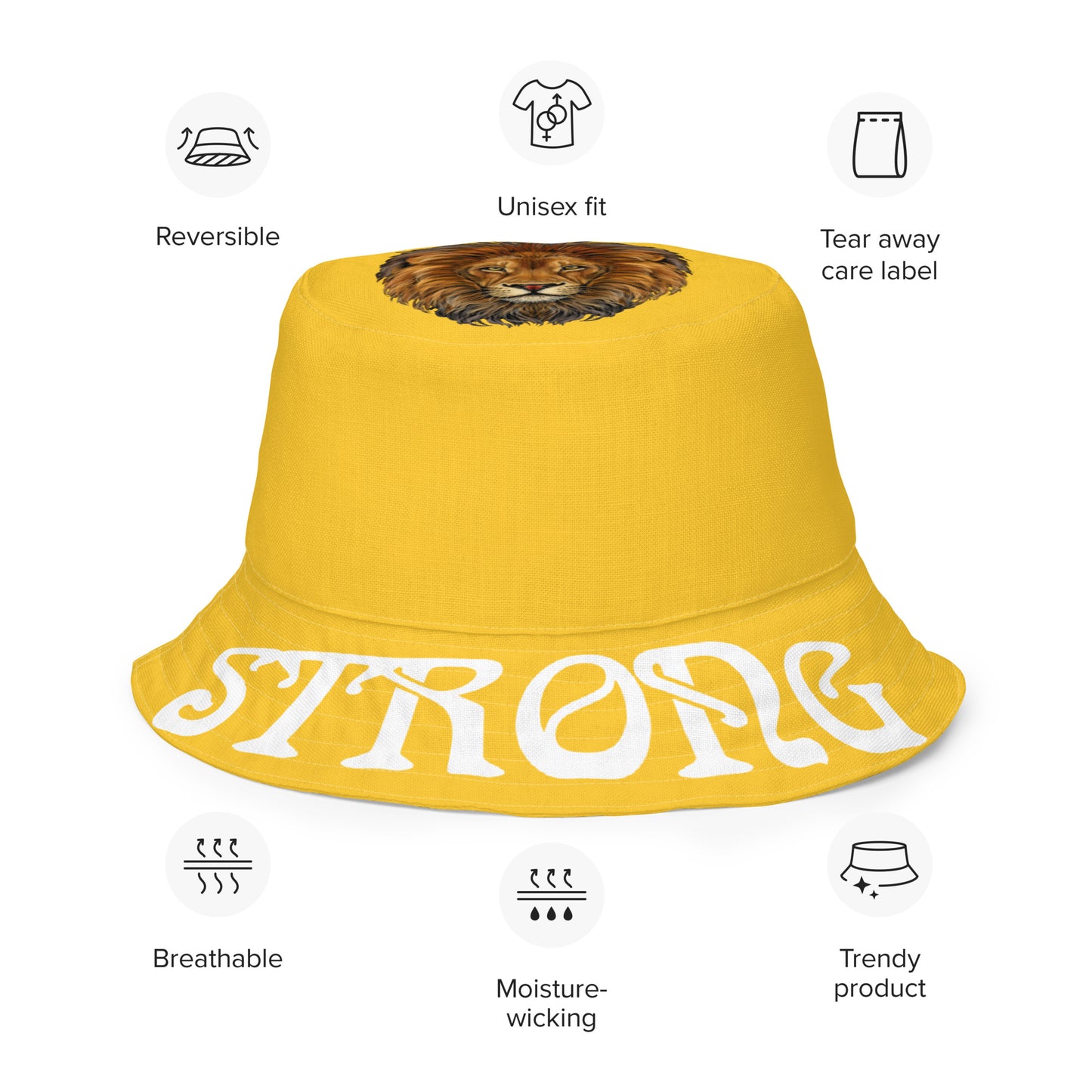 “STRONG”Yellow Reversible Bucket Hat W/White Font