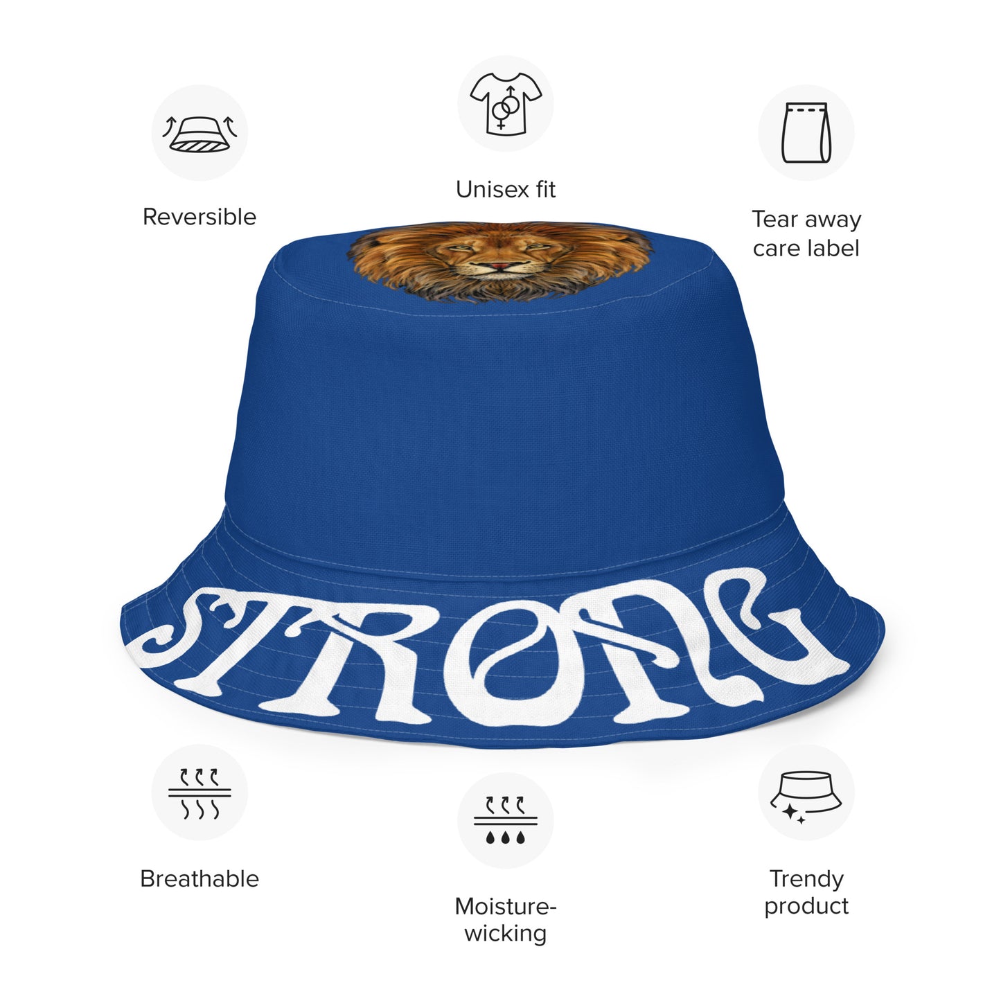 “STRONG”Blue Reversible Bucket Hat W/White Font