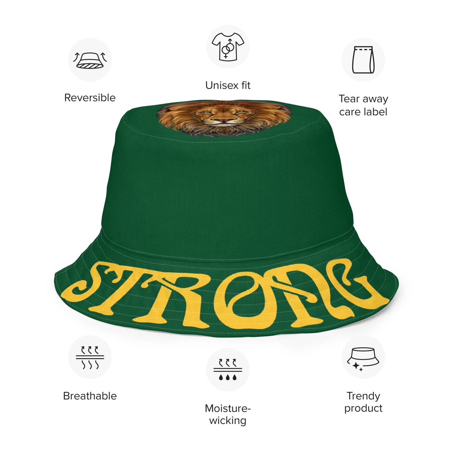 “STRONG”Green Reversible Bucket Hat W/Yellow Font
