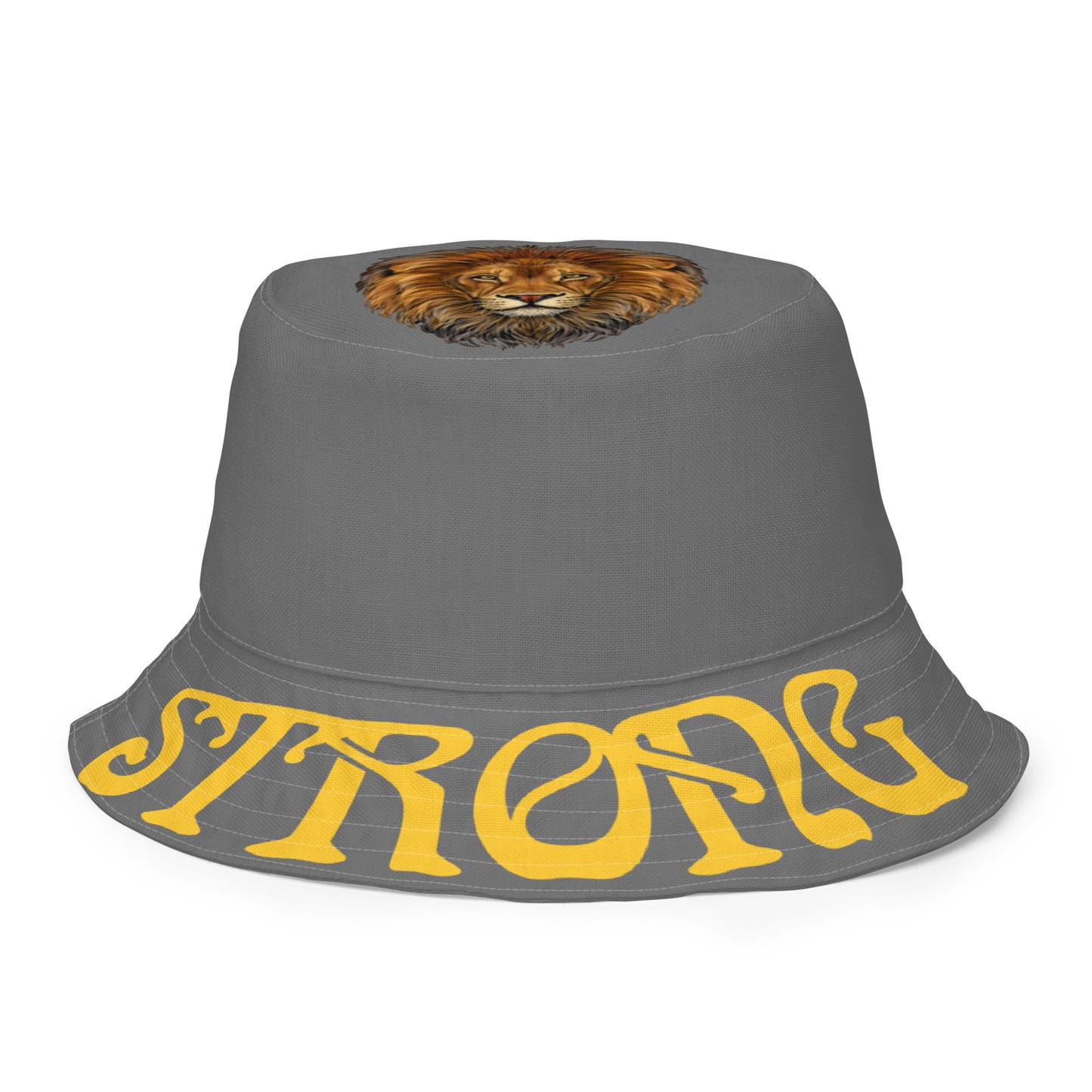 “STRONG”Grey Reversible Bucket Hat W/Yellow Font