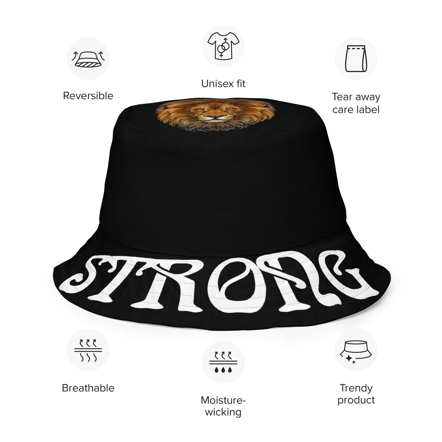 “STRONG”Black Reversible Bucket Hat W/White Font