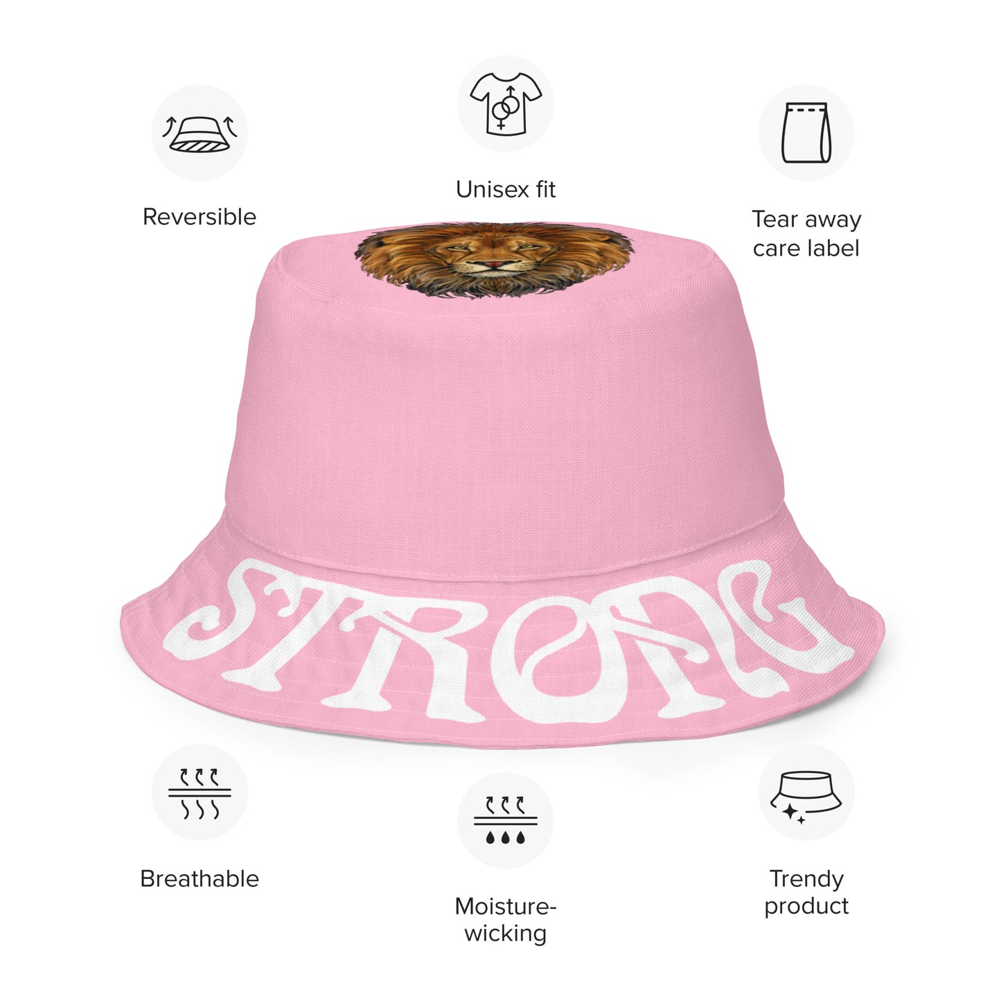 “STRONG”Cotton Candy Reversible Bucket Hat W/White Font