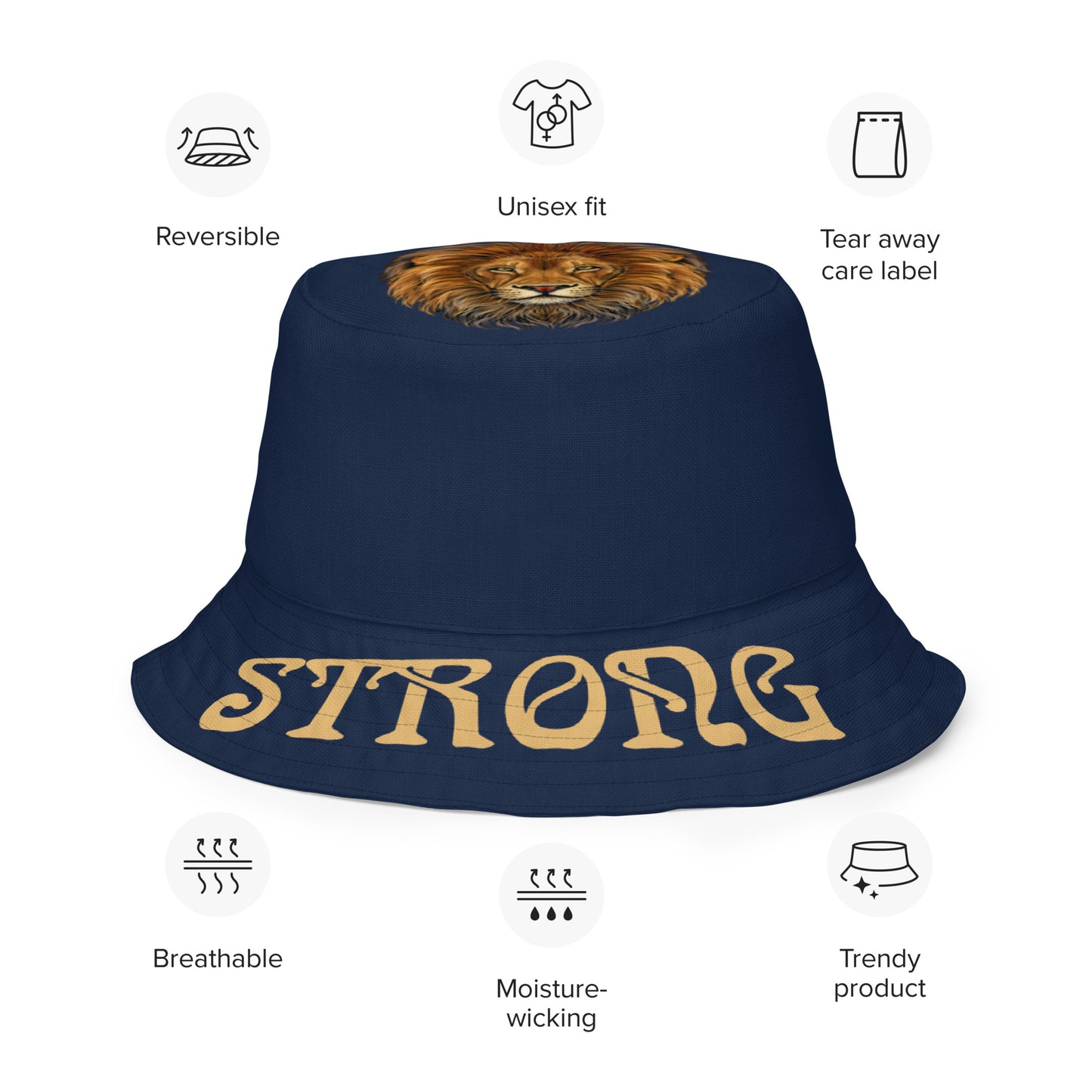 “STRONG”Navy Reversible Bucket Hat W/Fawn Font