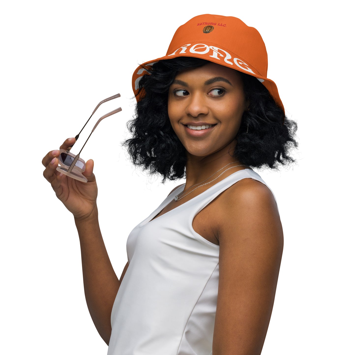 “STRONG”Orange Reversible Bucket Hat W/White Font