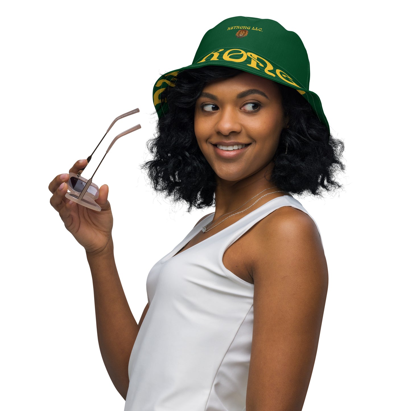 “STRONG”Green Reversible Bucket Hat W/Yellow Font
