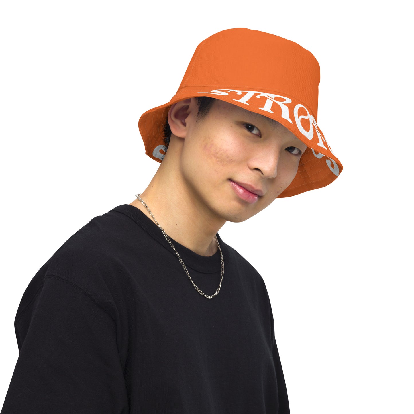 “STRONG”Orange Reversible Bucket Hat W/White Font