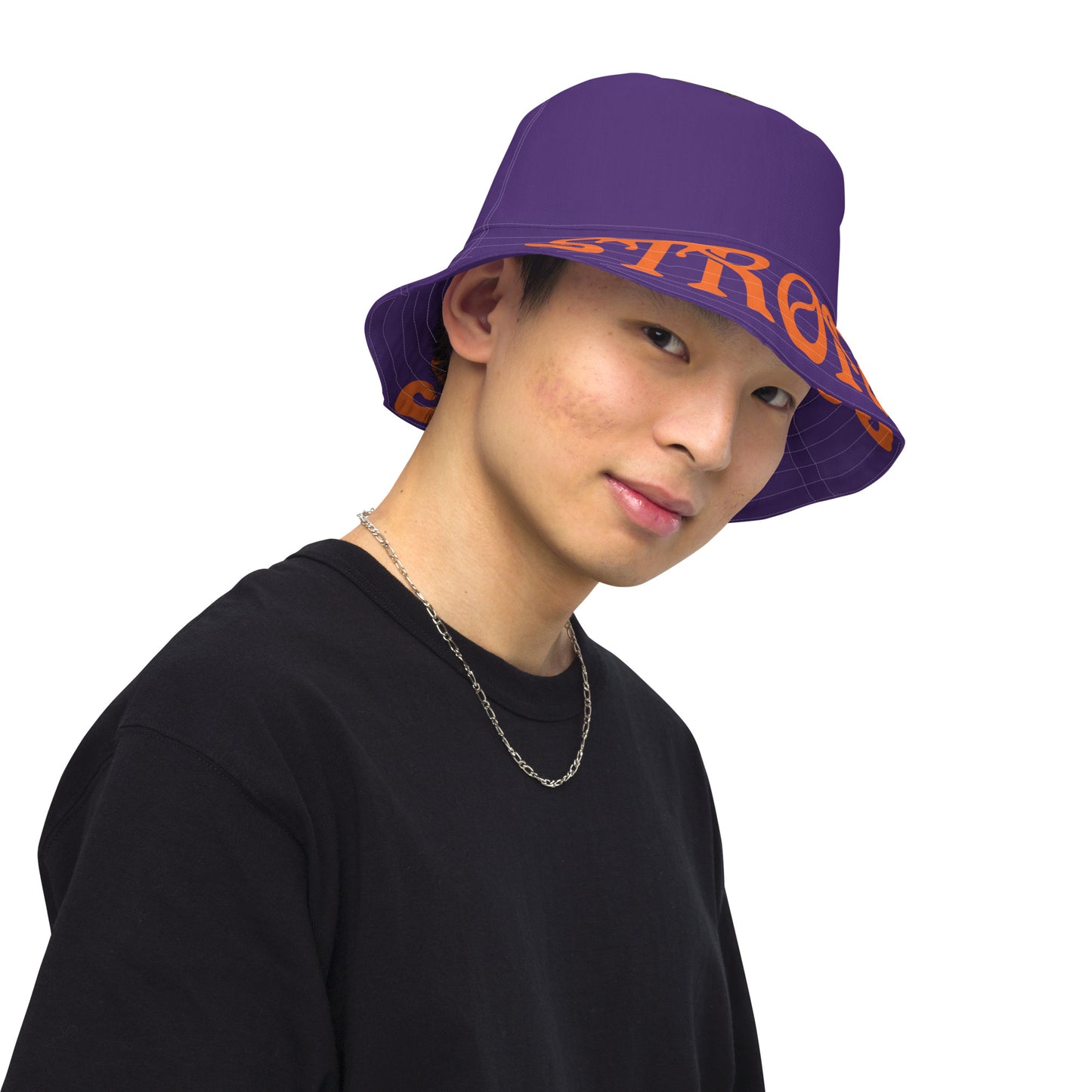 “STRONG”Purple Reversible Bucket Hat W/Orange Font