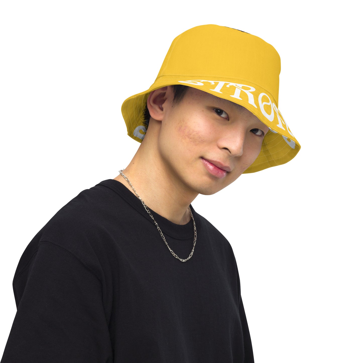“STRONG”Yellow Reversible Bucket Hat W/White Font