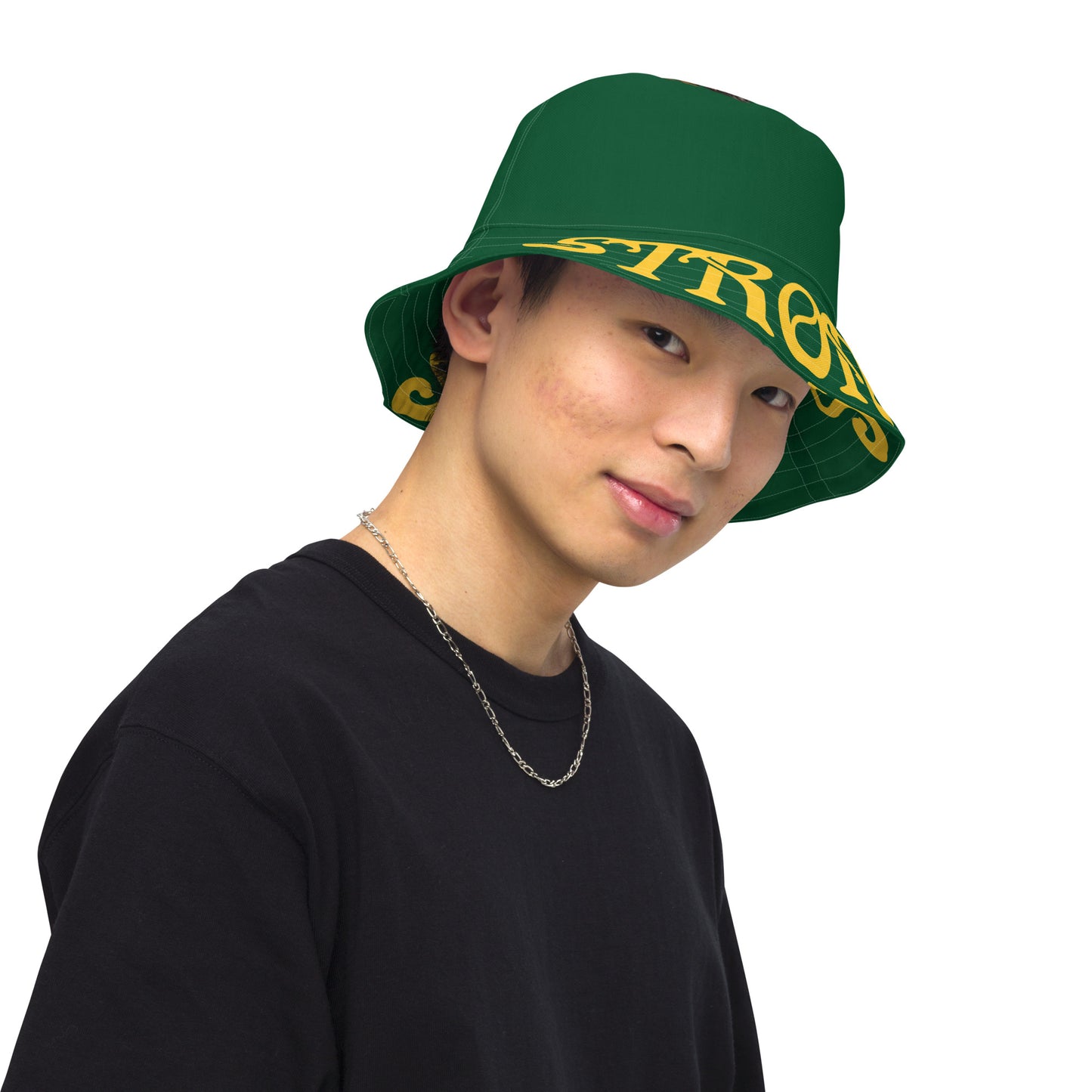 “STRONG”Green Reversible Bucket Hat W/Yellow Font