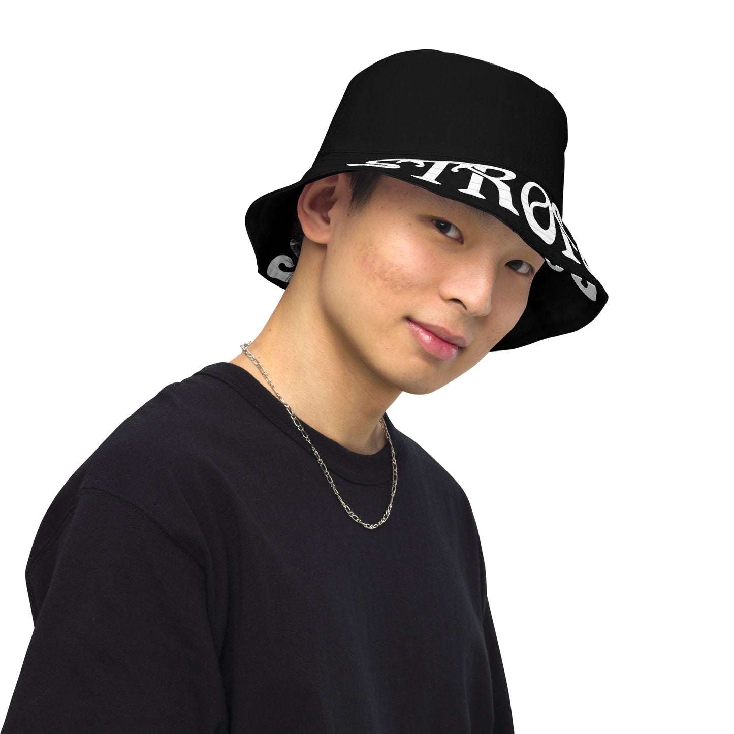 “STRONG”Black Reversible Bucket Hat W/White Font