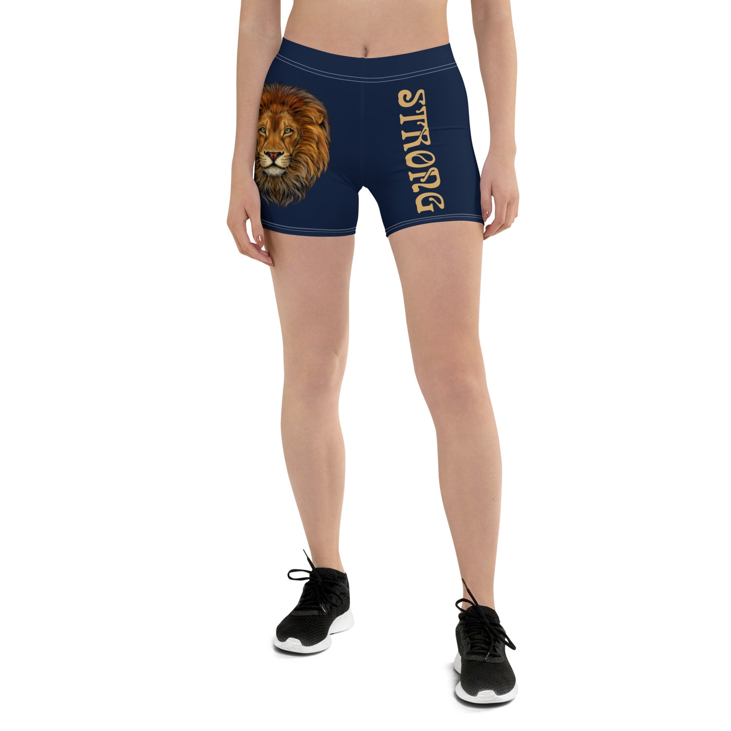 “STRONG” Navy Yoga Shorts W/Fawn Font