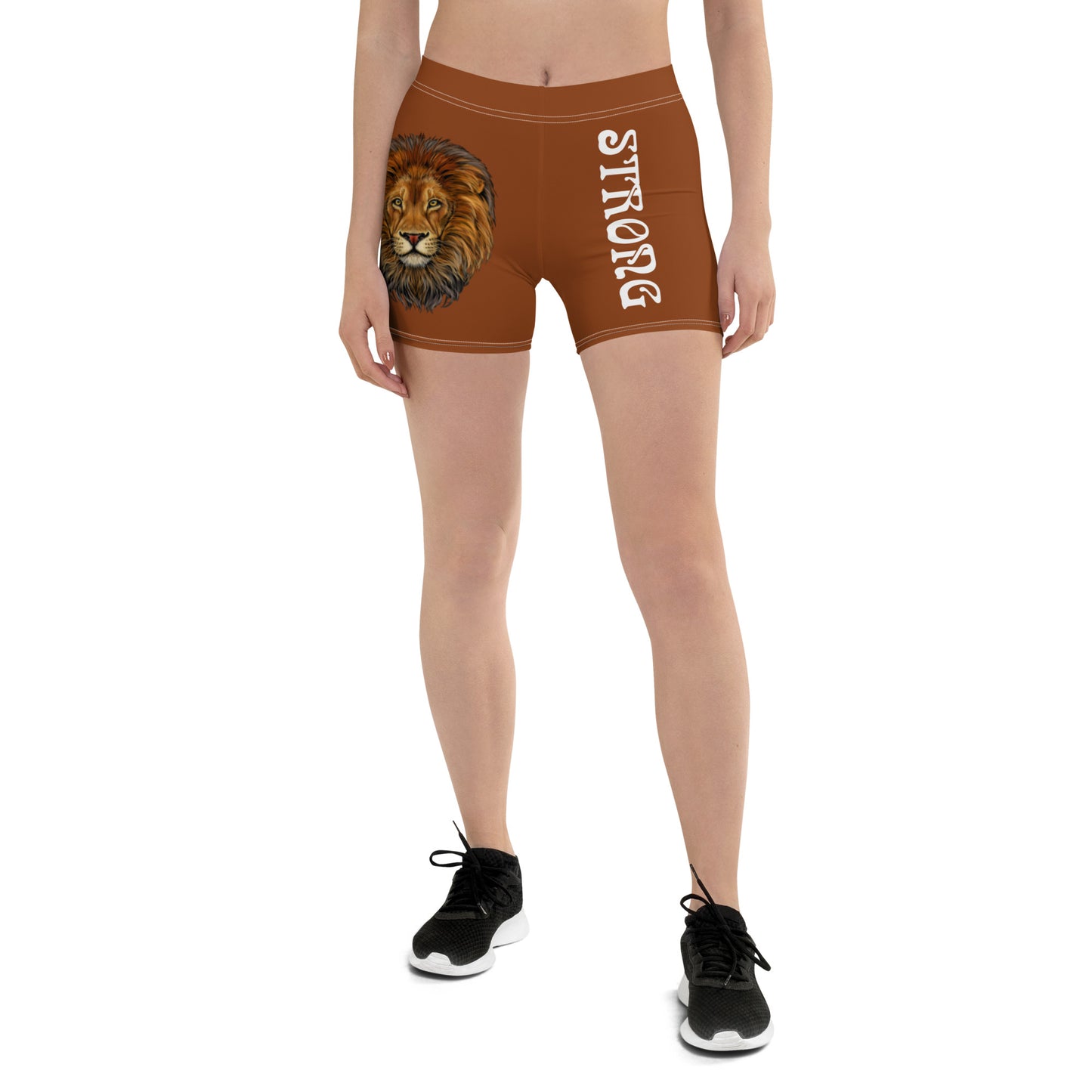 “STRONG” Brown Yoga Shorts W/White Font