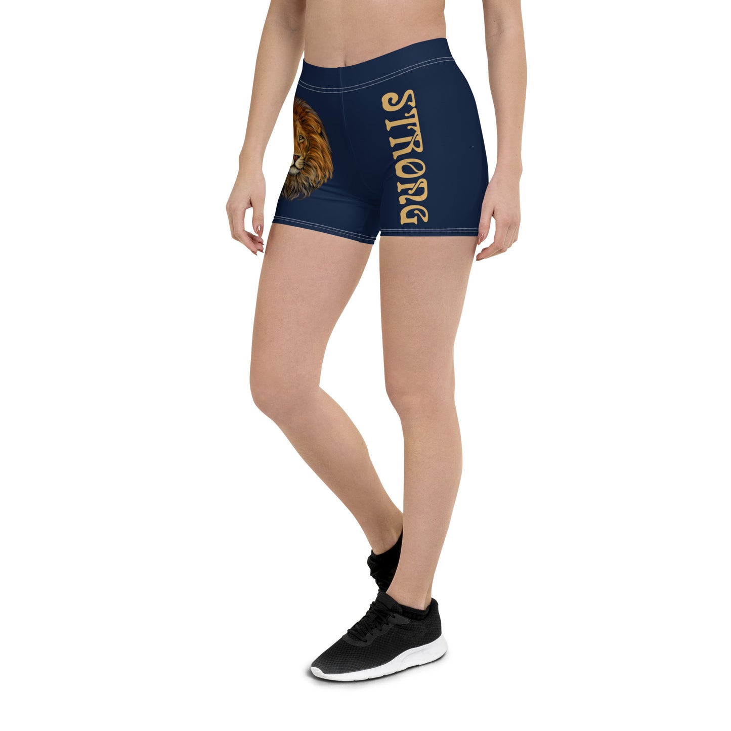 “STRONG” Navy Yoga Shorts W/Fawn Font