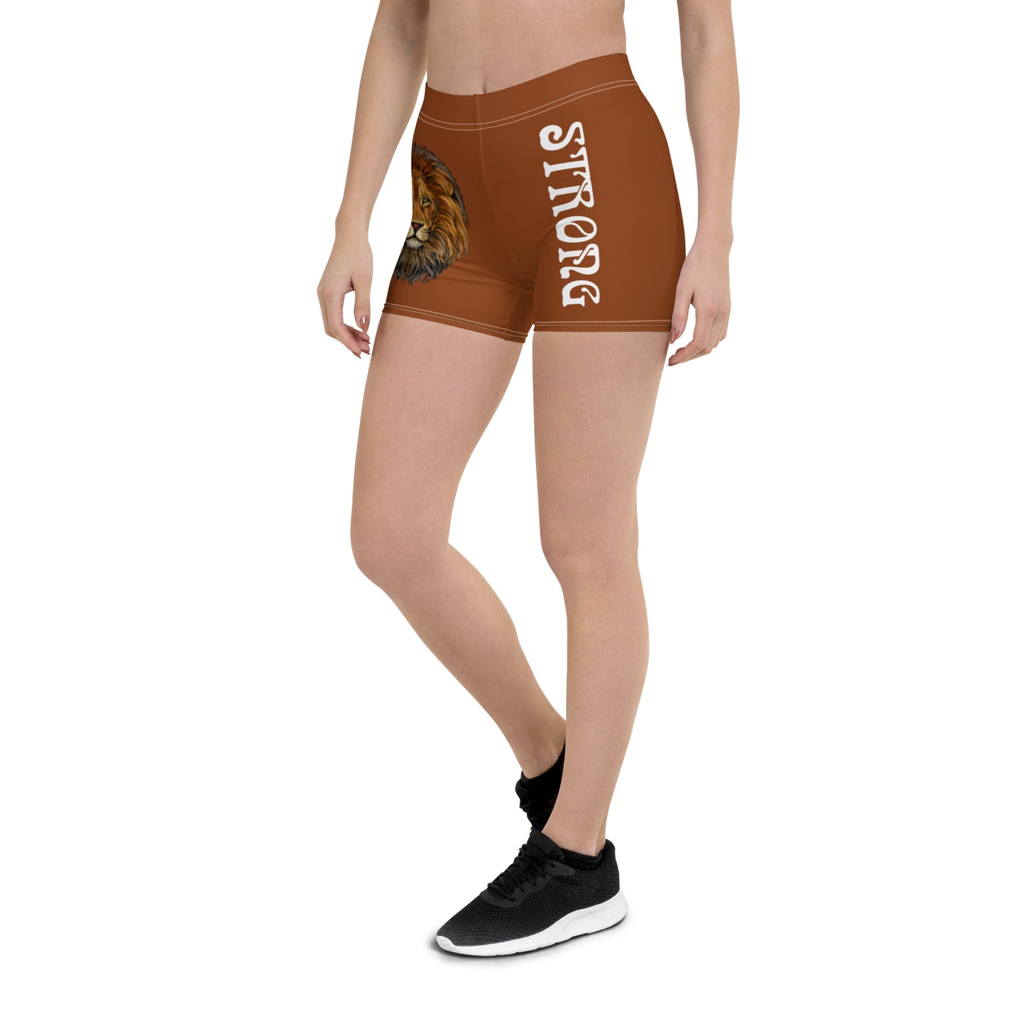 “STRONG” Brown Yoga Shorts W/White Font
